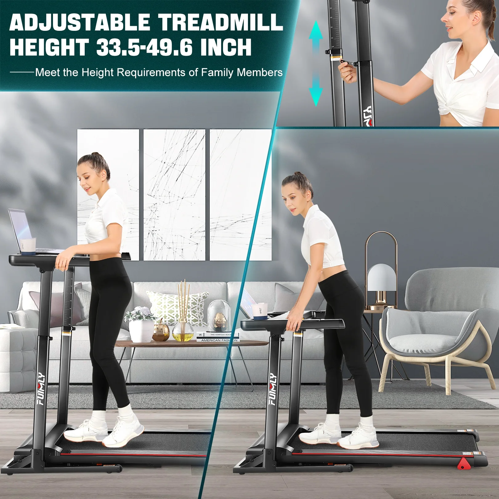 Ancheer Folding Treadmill with Incline, Treadmill with Adjustable Height Desk & Removable iPad Holder,Speed Range 0.6-7.5 mph,300 LBS Weight Capacity