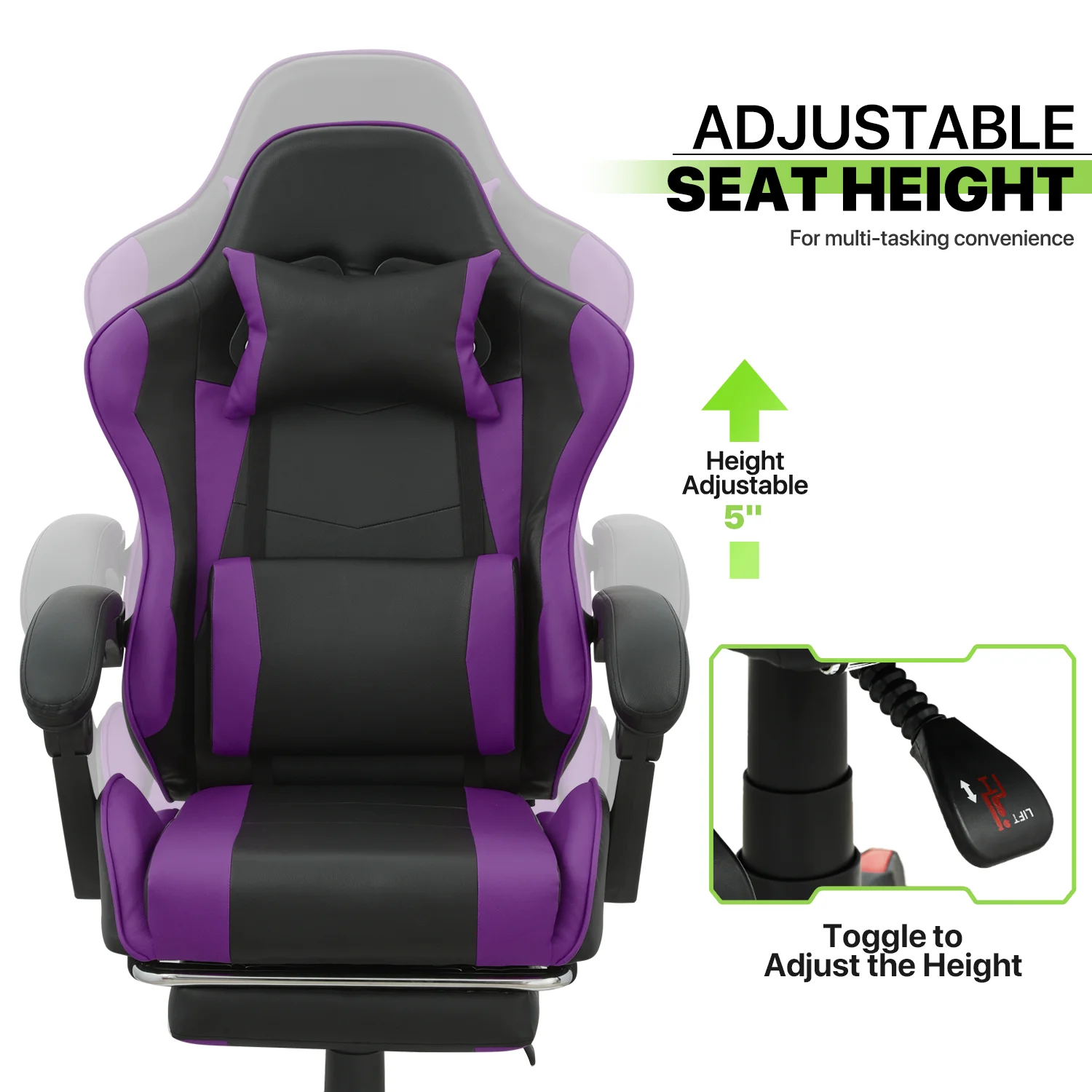 Magshion Adjustable Gaming Chair, Ergonomic PC Computer Seat with Headrest and Lumbar Support for Adults Teens Desk Chair, Black