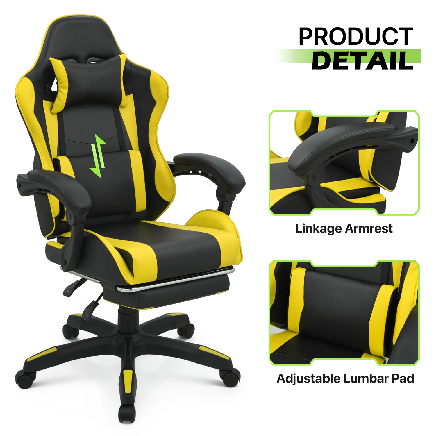 Magshion Adjustable Gaming Chair, Ergonomic PC Computer Seat with Headrest and Lumbar Support for Adults Teens Desk Chair, Black