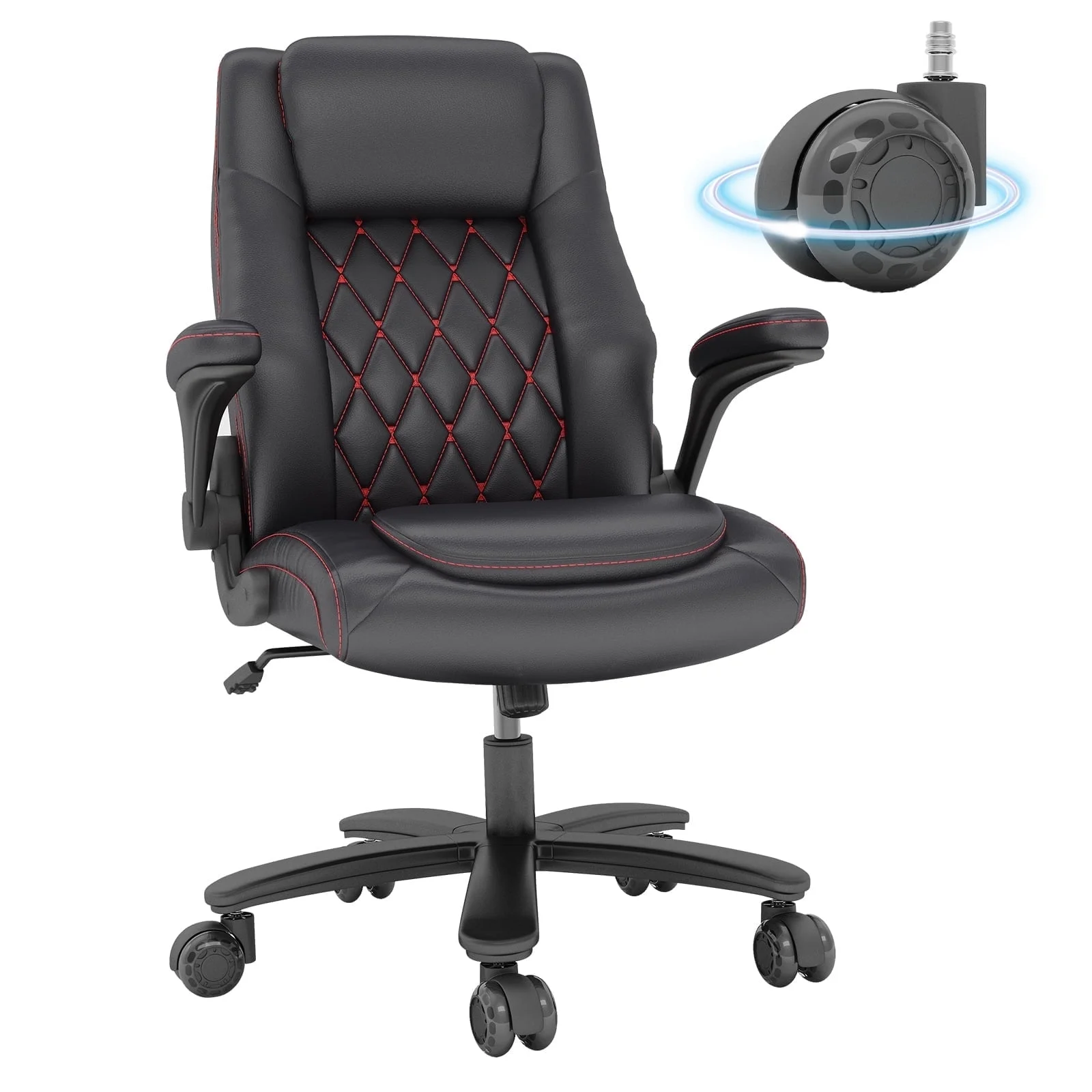 Solfway Big and Tall Office Chair 400LBS, High Back Black Leather Executive Office Chair, Computer Desk Chair with Adjustable Flip-up Arms, Wheels and Lumbar Support