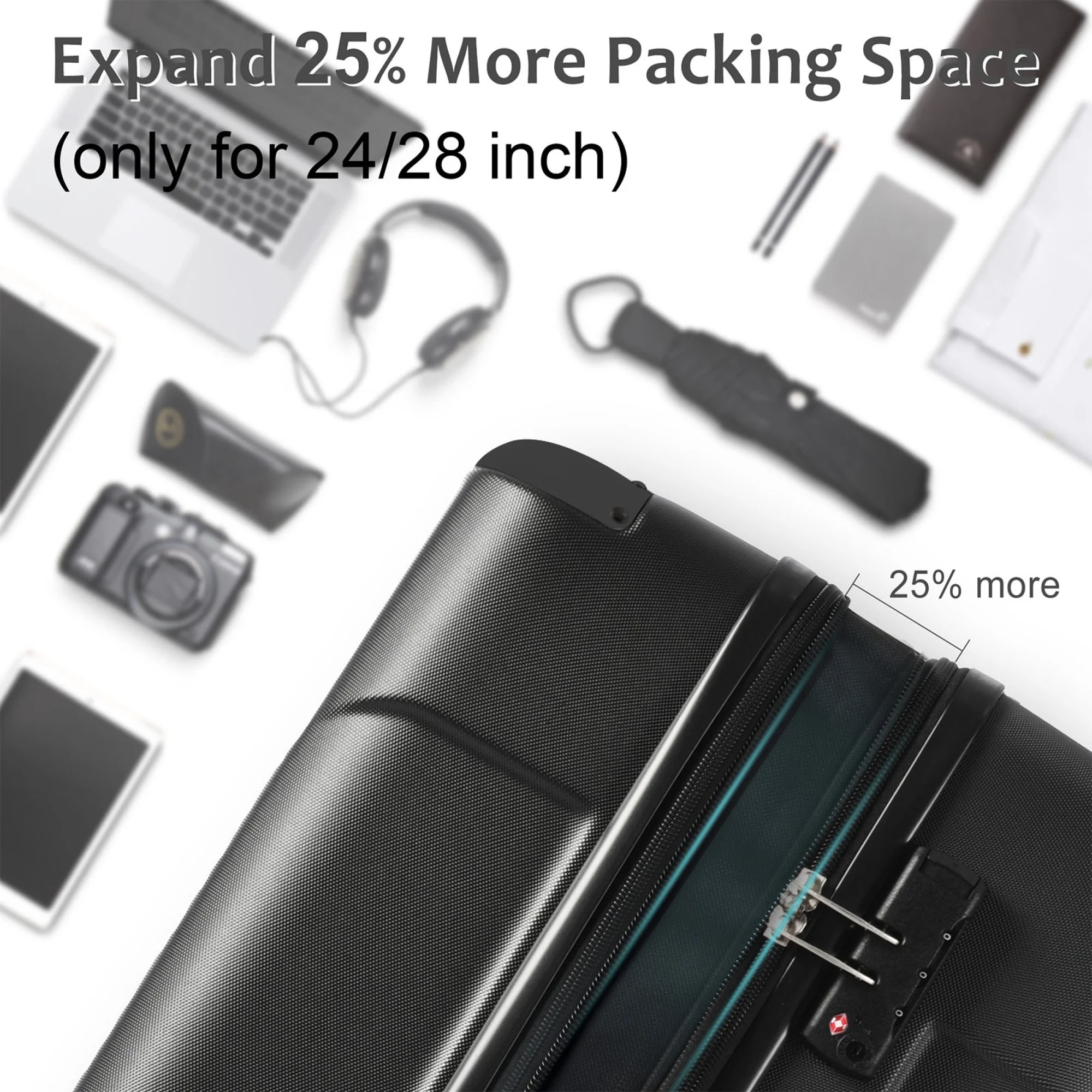 Luggage Sets 3 Piece, Expandable Hard shell ABS Suitcases with Double Spinner, Travel luggage Set