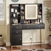 Black Vanity Desk Table with Mirror and Lights in 3 Colors,Modern Makeup Vanity Desk Dressing Table with Charging Station & Drawers & Storage Cabinet for Women Girls