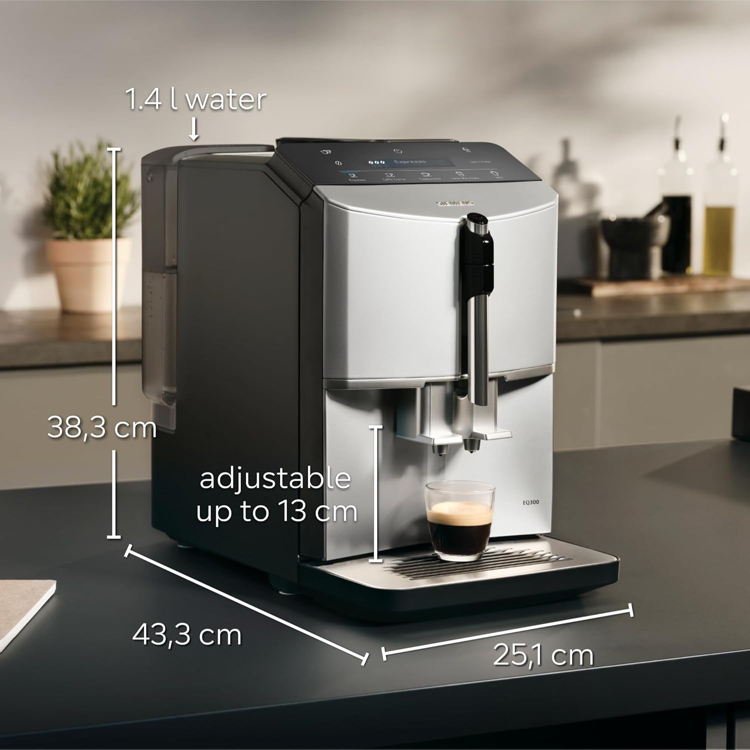 SIEMENS TF301G19 EQ300 Fully Automatic Coffee Machine with ceramDrive, milkPerfect and oneTouch Function, in Piano Black