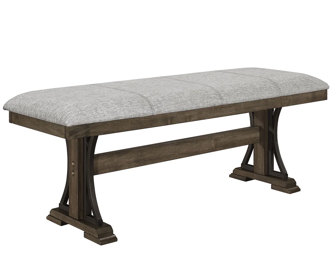 Rustic Style 6pc Dining Table Chair Bench Set Brown Finish Wood Fabric Furniture