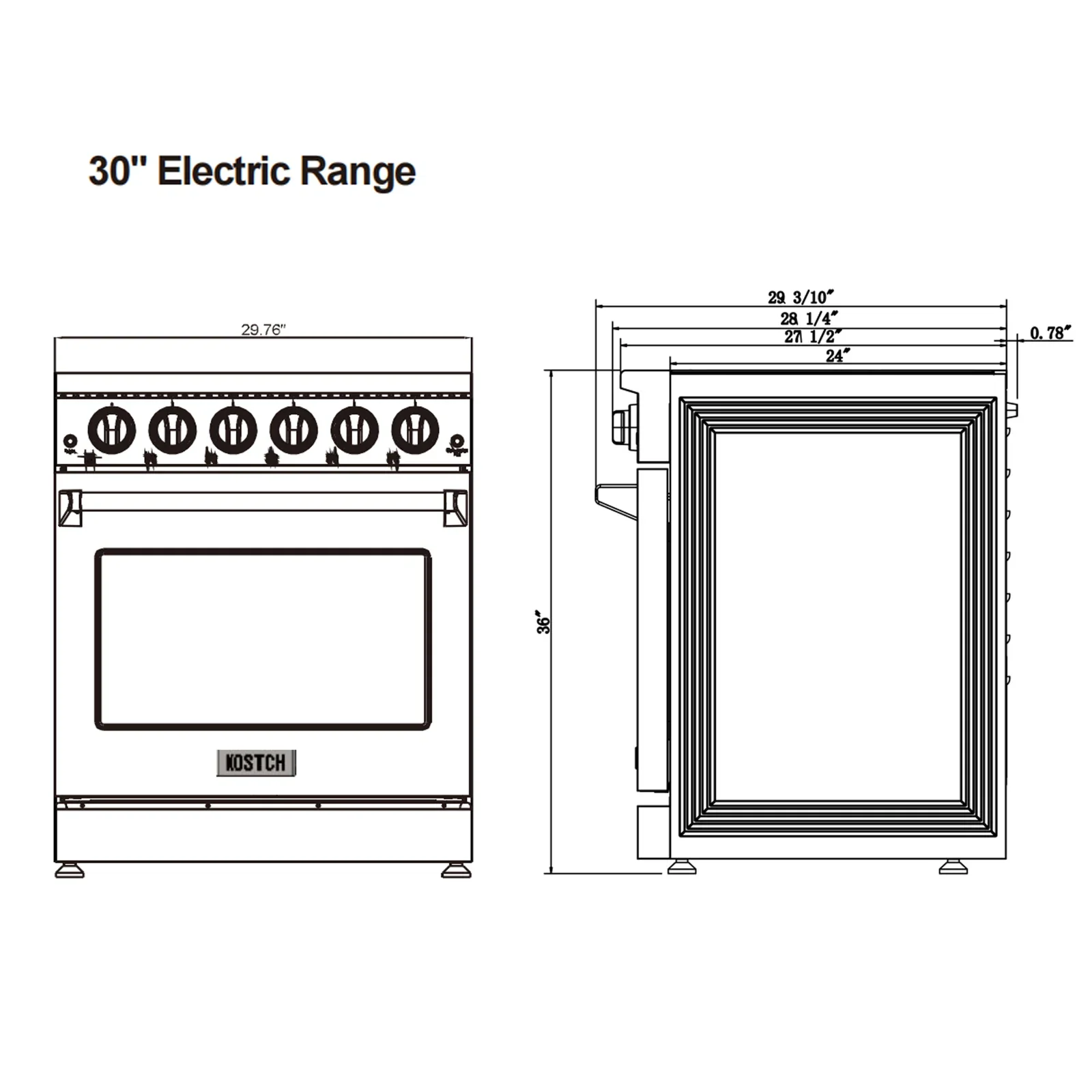 30 inch Professional Electric Range with 5 Heating Elements Cooktop, 4.55 Cu. Ft. Convection Oven Capacity, Smooth Glass Top, in Stainless Steel, KOS-30RE06H (Stainless Steel)
