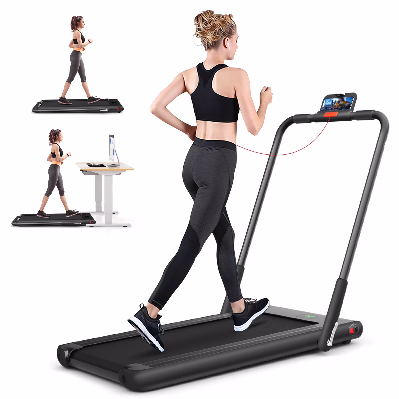 SuperFit Up To 7.5MPH 2.25HP 2-in-1 Folding Under Desk Treadmill W/Speaker Controller APP, Single Display Screen Silver