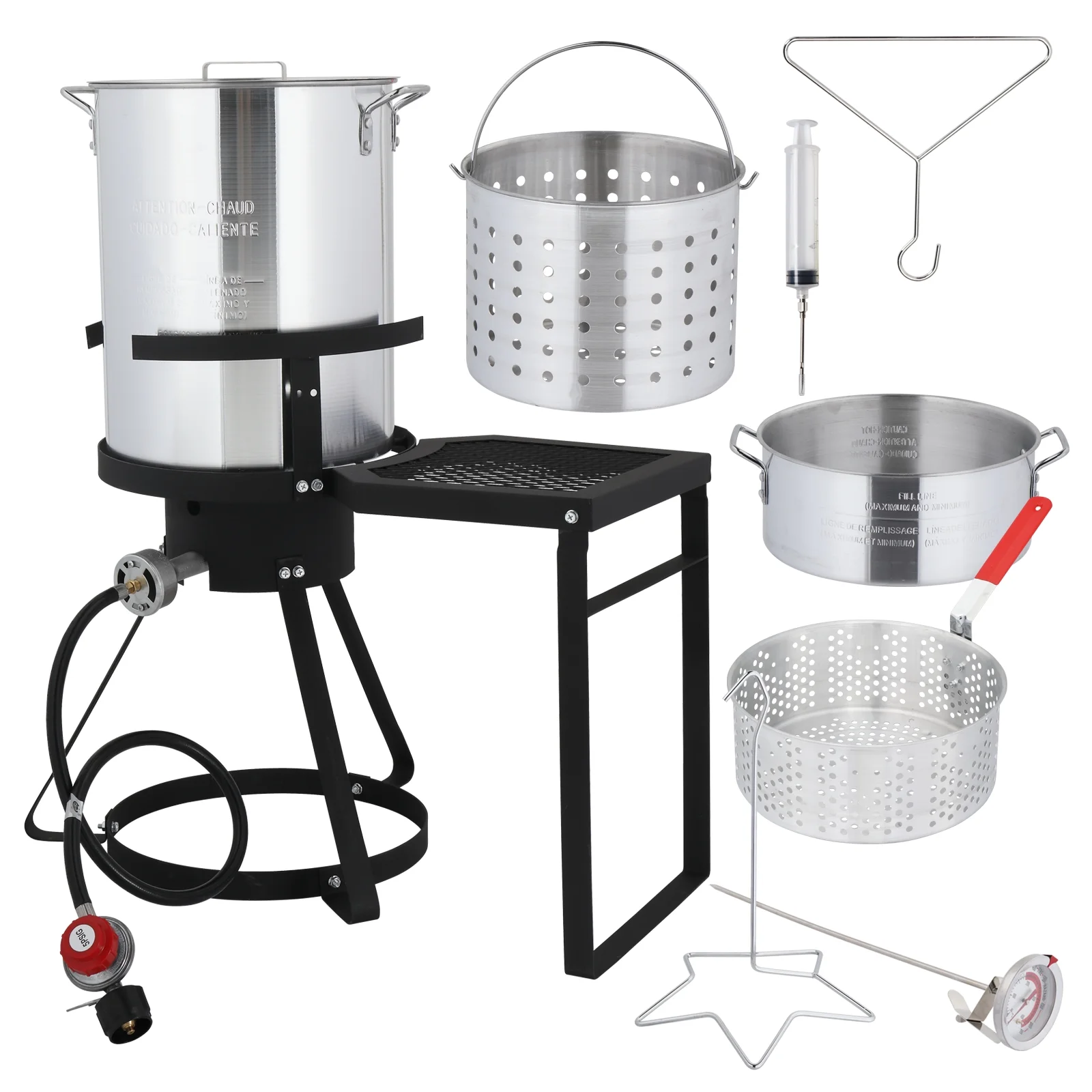 SalonMore 30qt Aluminum Turkey Fryer Pot Boiler Fish Fryer Outdoor 4-Piece Set Upgraded with Side Table