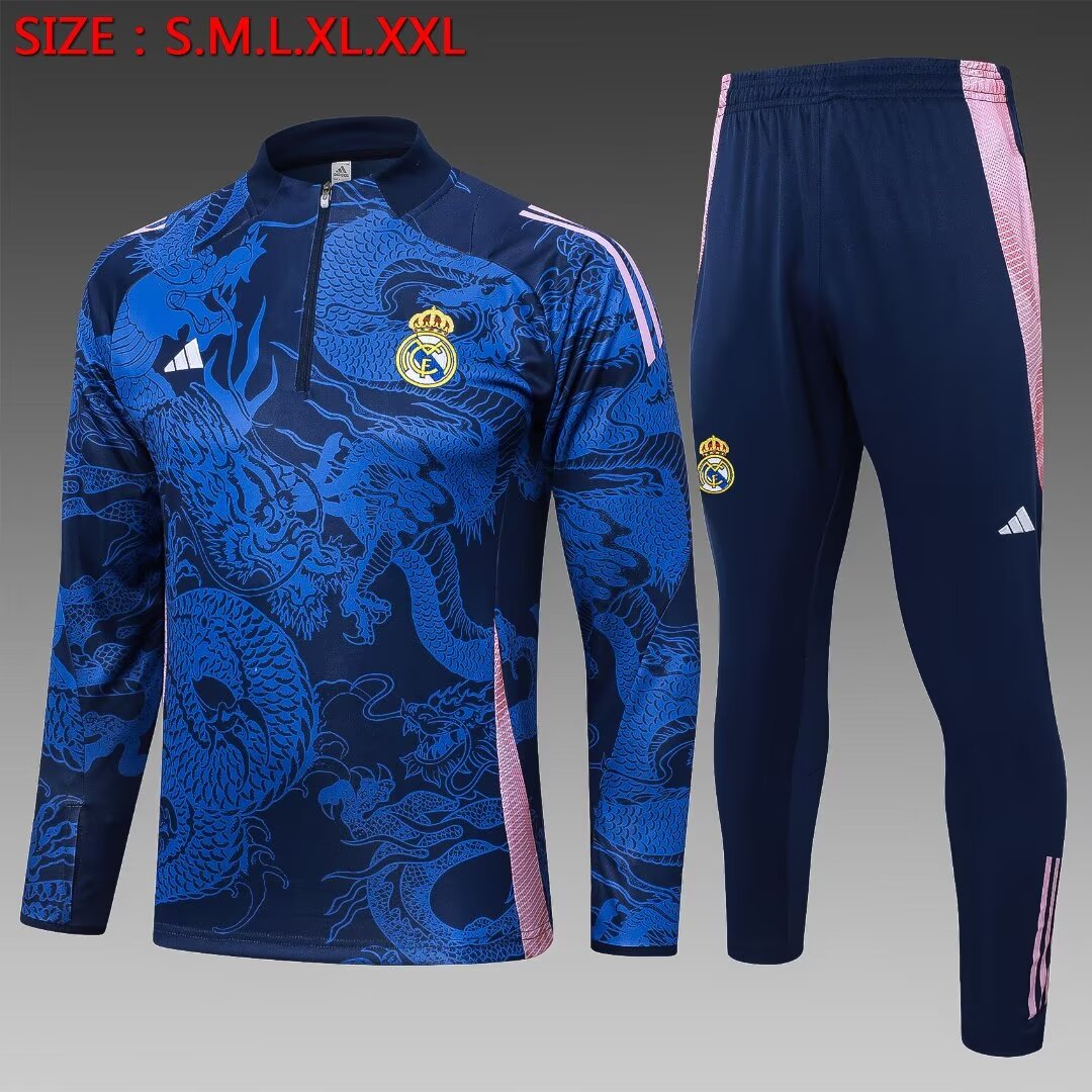 2024/2025 Real Madrid Half-Pull Training Suit Blue Football Shirt 1:1 Thai Quality