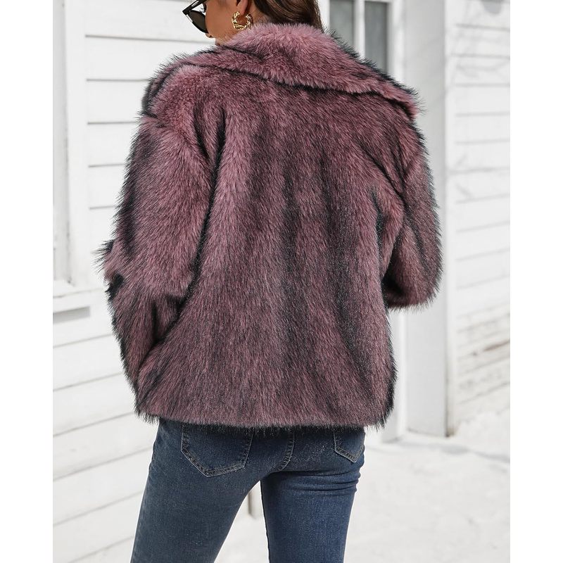 Women's Faux Fur Jacket Fluffy Winter Coat Collar Long