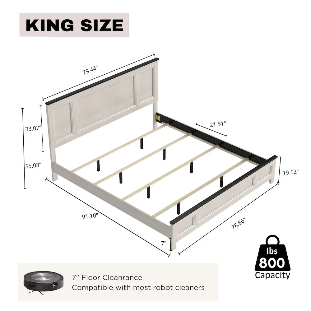 Roundhill Furniture Realynn 3-Pc Bedroom Set, King Panel Bed, 2 Nightstands