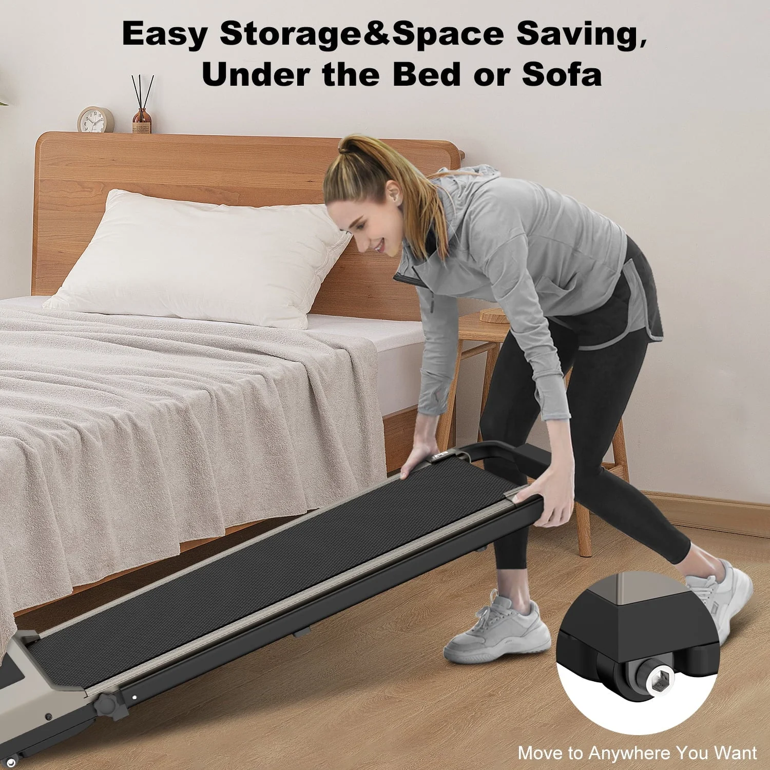 Bigzzia 2 in 1 Under Desk Treadmill, 2.5HP No Installation Portable Handrail Treadmills Running Machine, 6.25MPH, Treadmill with LED Display and Wireless Remote Control for Home/Office, 265 Lb