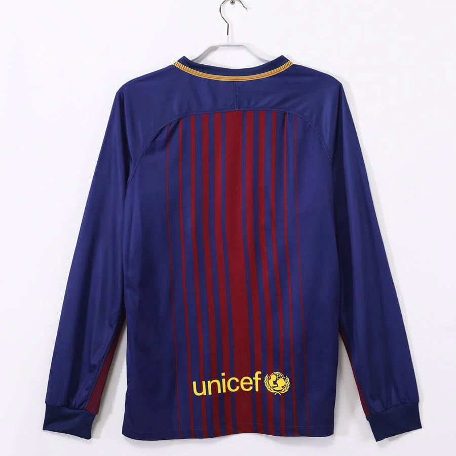 Barcelona 2017/18 Home Long Sleeve Retro Soccer Jersey