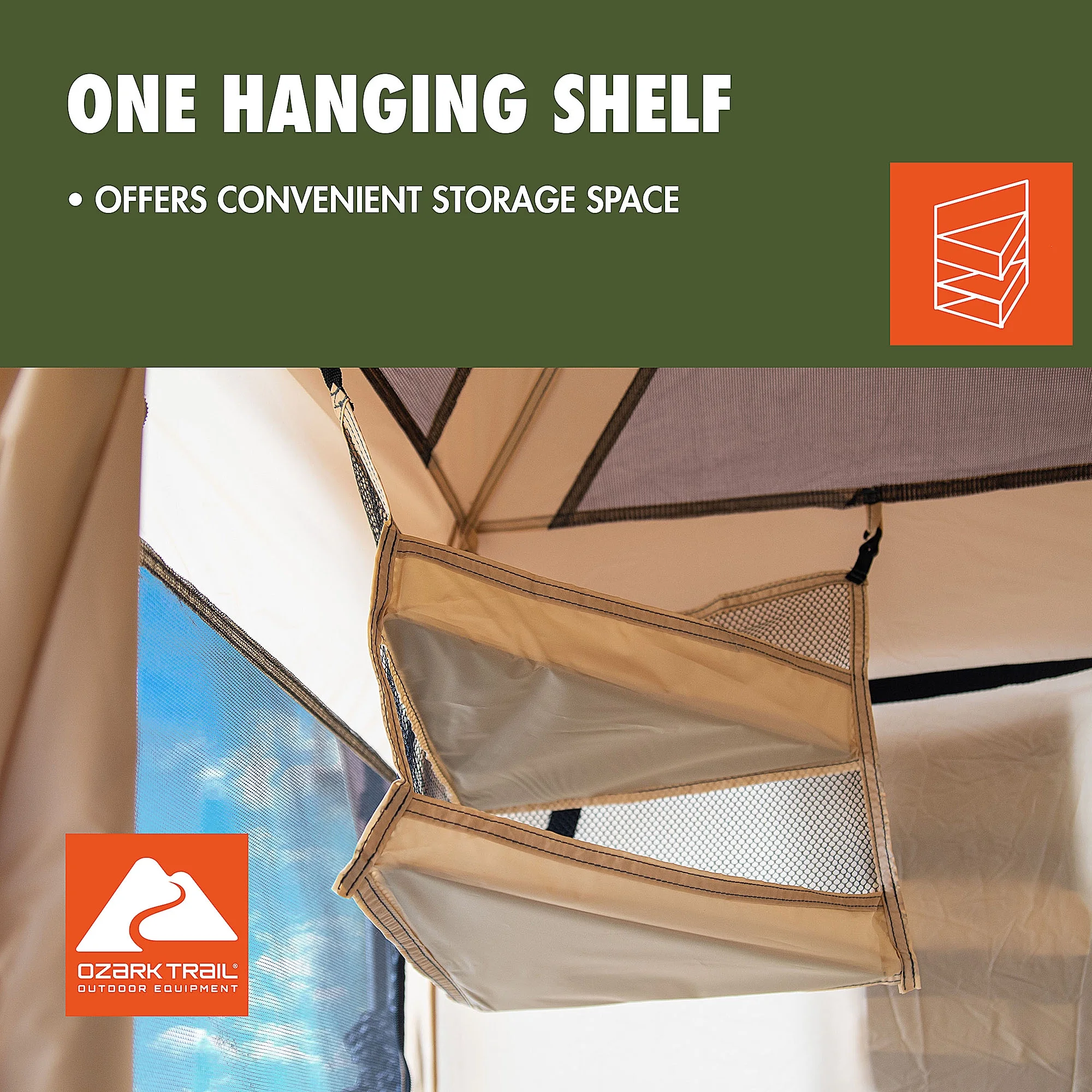 Ozark Trail 2-Room Shower & Utility Tent Combo Includes 5-Gallon Water Container, Easy Setup, Maximum Occupancy Is 2. Khaki Colour.