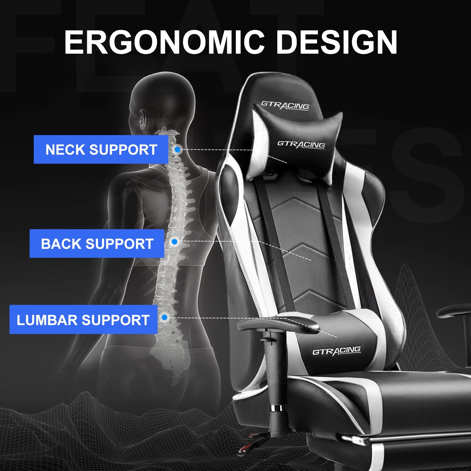 GTRACING Gaming Chair, Ergonomic Office Desk Chair with Lumbar Support, PU Leather, Footrest & Adjustable Headrest, Red