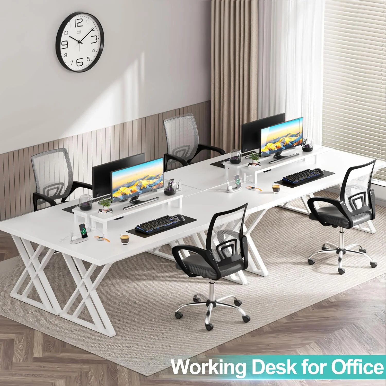 Holaki 70.8-Inch Office Desk,Wooden Executive Office Desk, Modern Work Desk, Large Farmhouse Writing Table Computer Desk for Home,Black