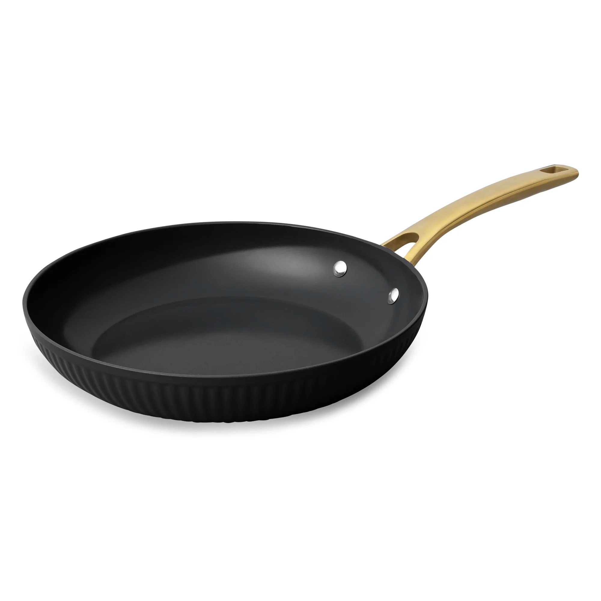 Thyme & Table 12-Piece Nonstick Signature Ribbed Cookware Set, Pots and Pans Set - Black & Gold