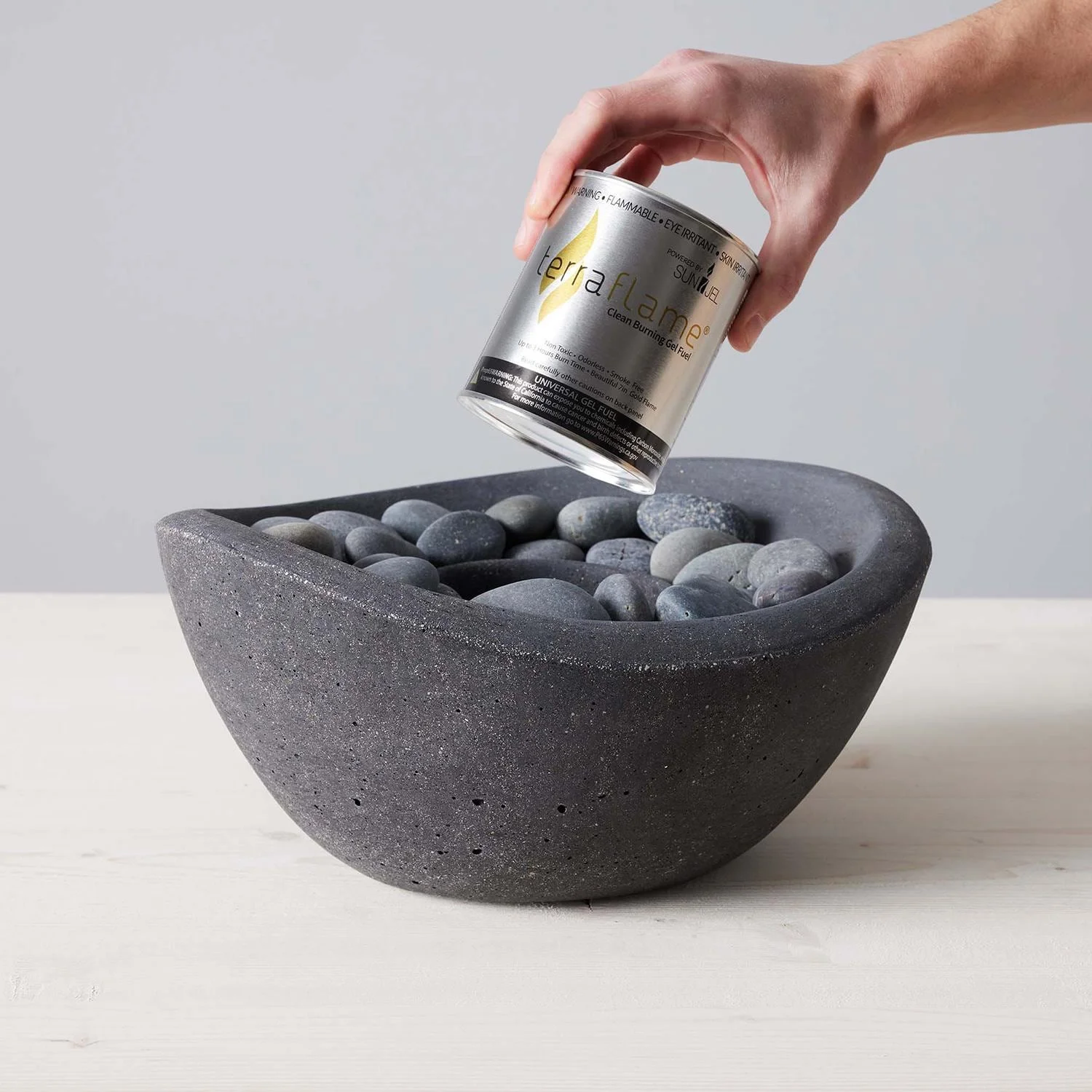 TerraFlame Wave Table Top Fire Bowl Gel Fuel - Stone Cast - Graphite