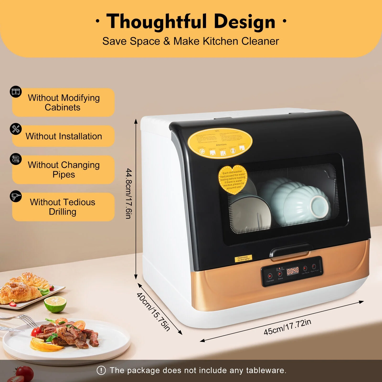 Dish washer Large Capacity Portable Washer Mini Dish Washer Compact Counter-top for clean tableware, vegetables, fruits