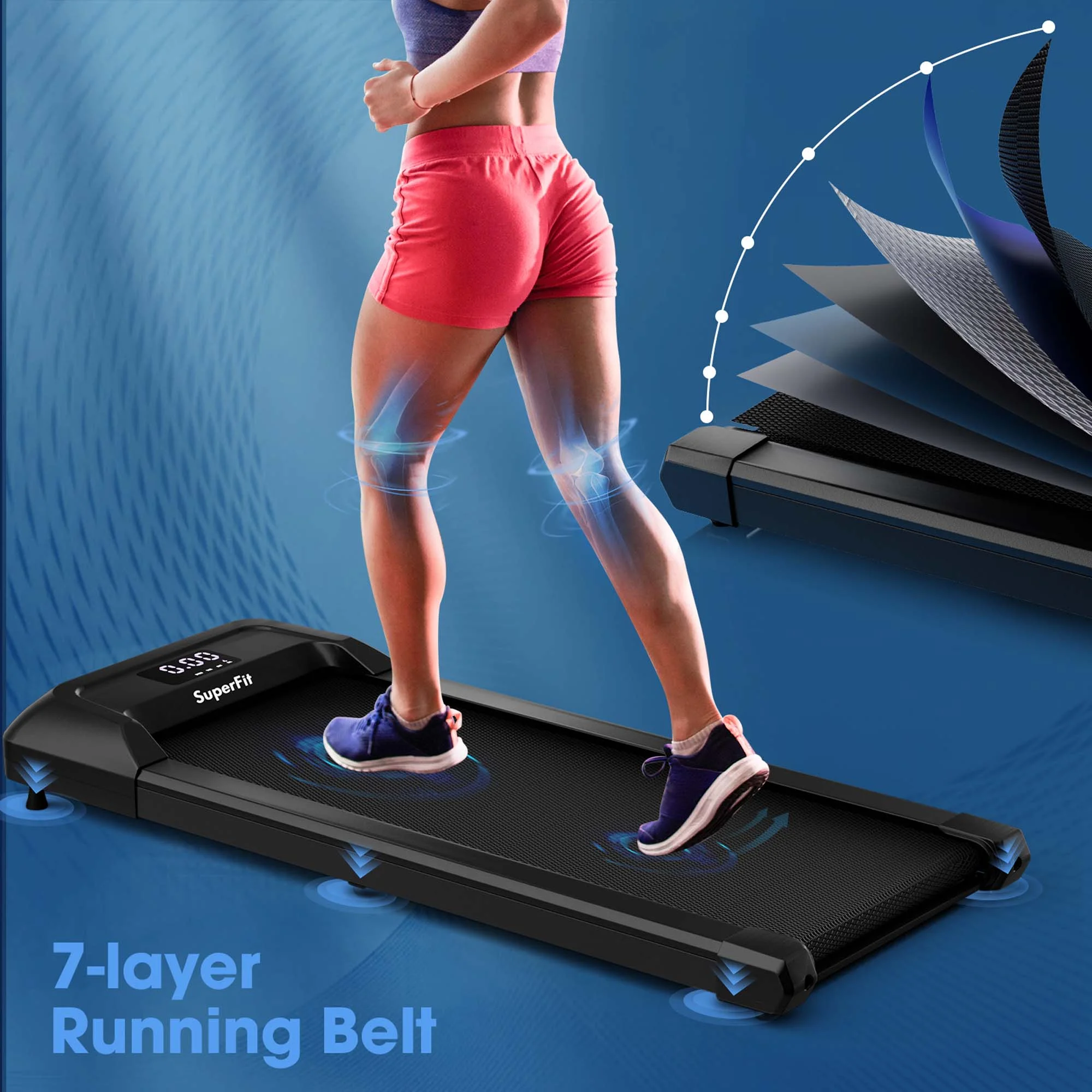 SuperFit 0.6-3.8MPH Walking Pad Under Desk Treadmill with Remote Control and LED Display Black