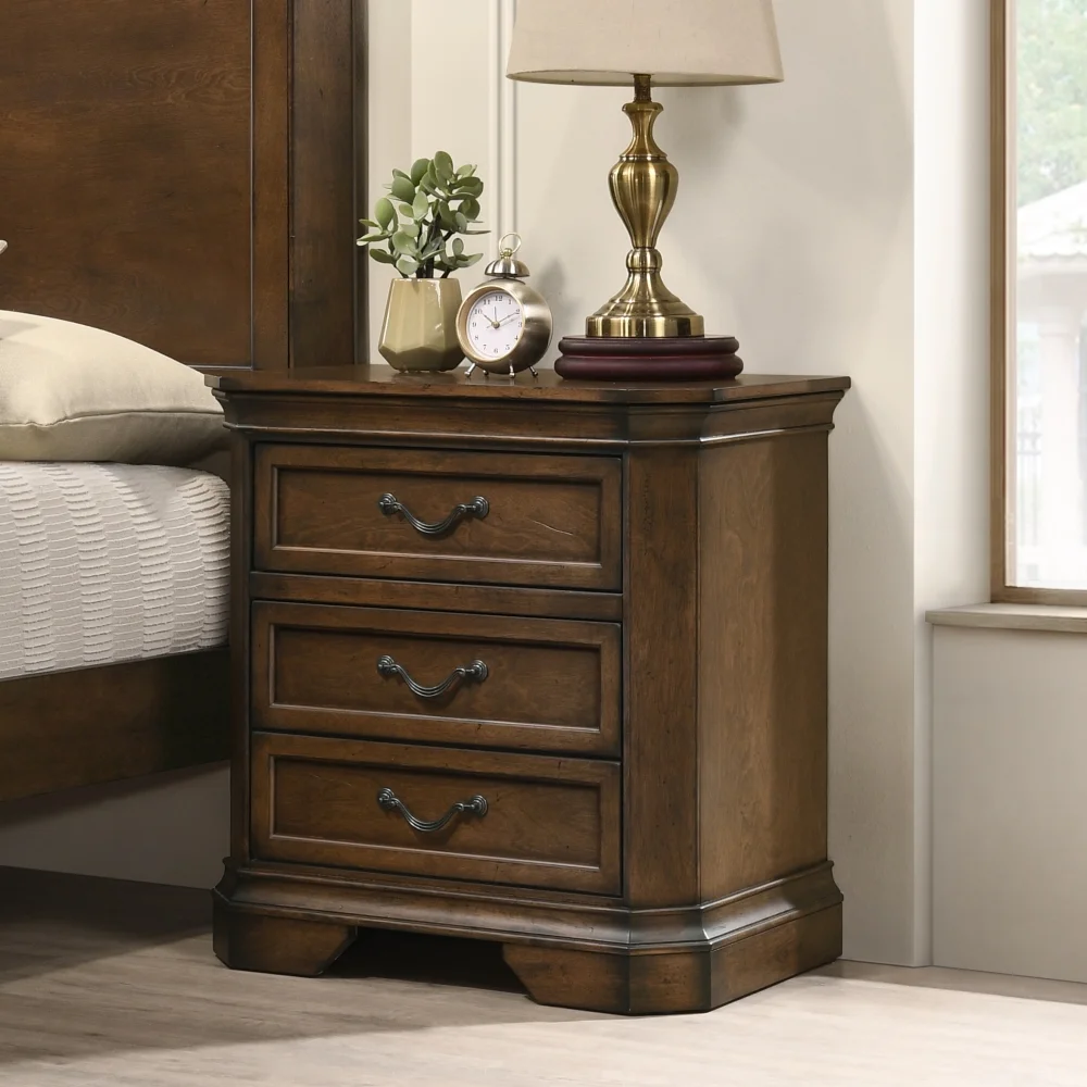 Maderne Traditional 3-Piece Wood Bedroom Set with King Size Panel Bed and Two Nightstands