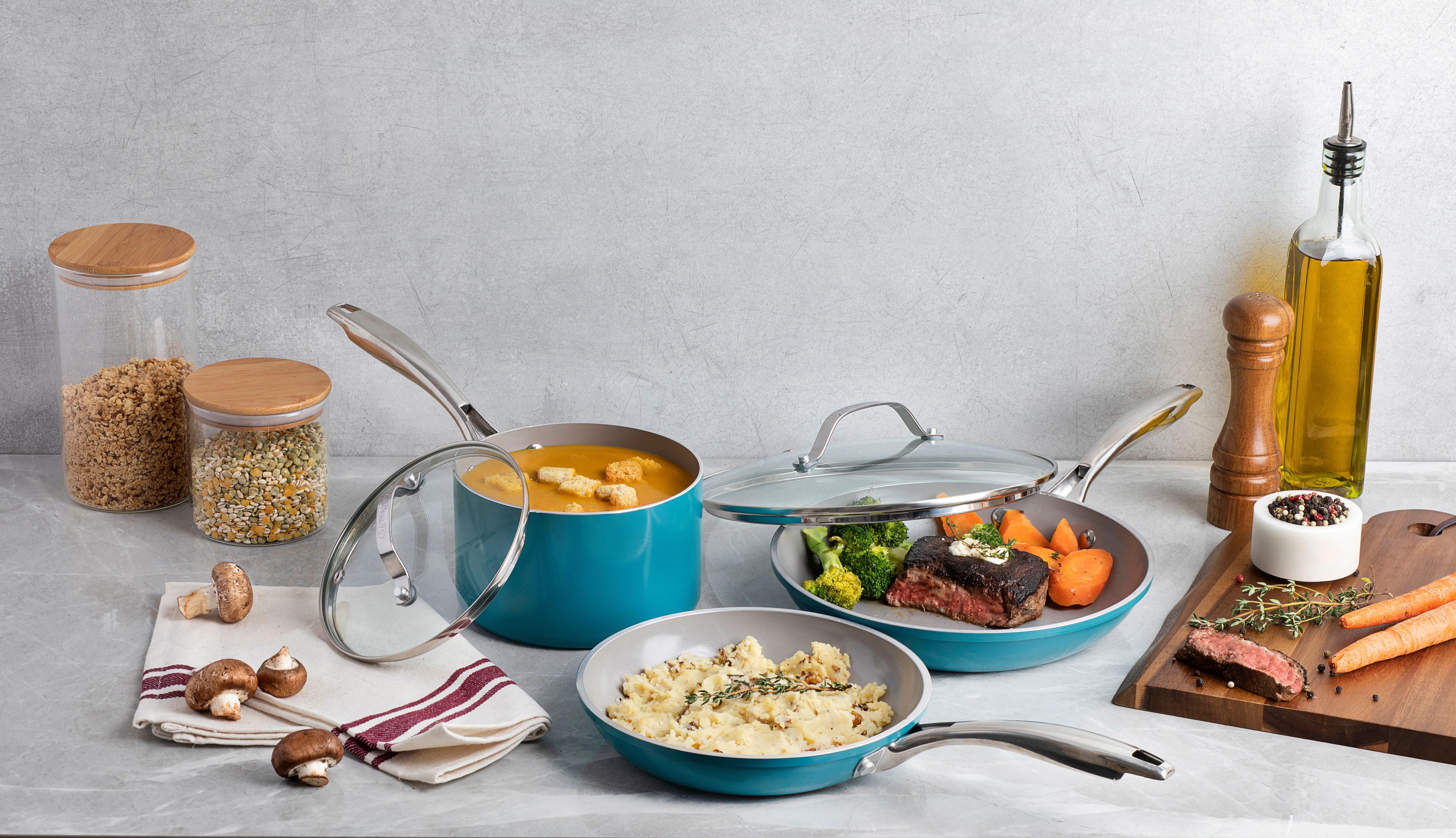 Gotham Steel Nonstick Pots and Pans 20 Piece Kitchen Ceramic Cookware Set Bakeware Cooking Frying Skillet Sauce Pan Aqua Blue