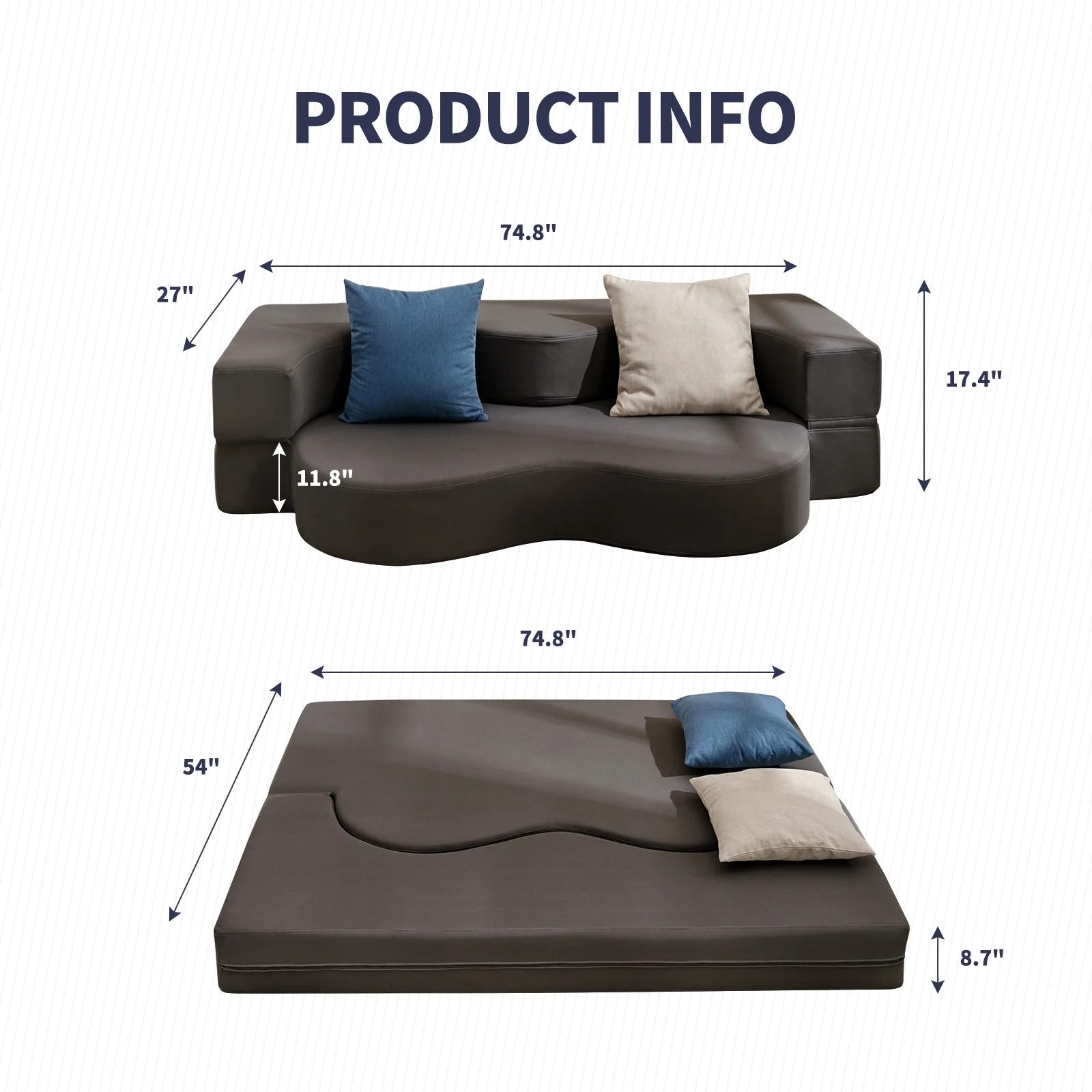 ZAFLY Full Size Convertible Futon Sofa Bed, Floor Sofa Bed Foldable, Foam Folding Mattress Sleeper, Cloth Fabrics Floor Couch Lounge Sleeper Bed for Living Room/Bedroom, Dark Grey