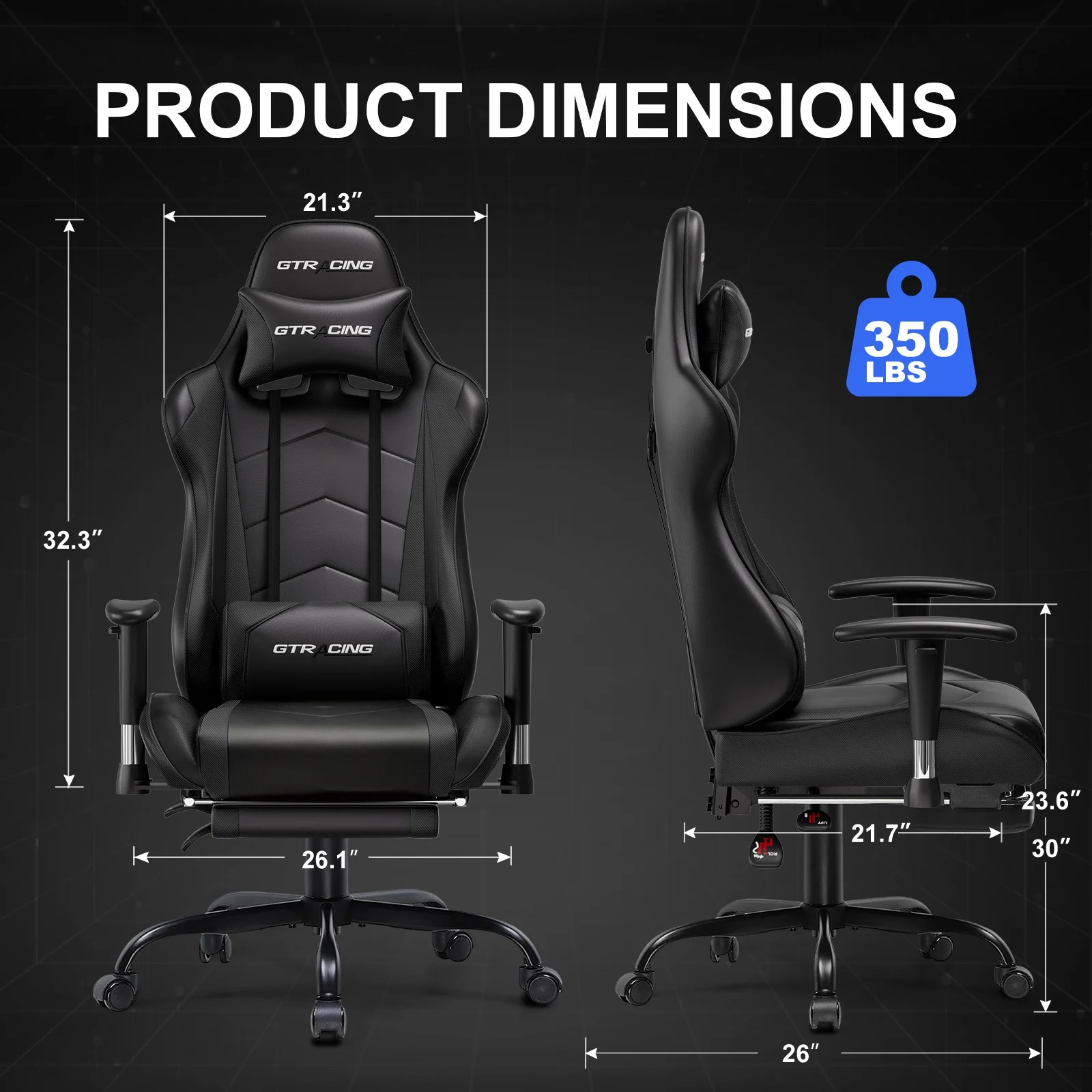 GTRACING Gaming Chair, Ergonomic Office Desk Chair with Lumbar Support, PU Leather, Footrest & Adjustable Headrest, Red