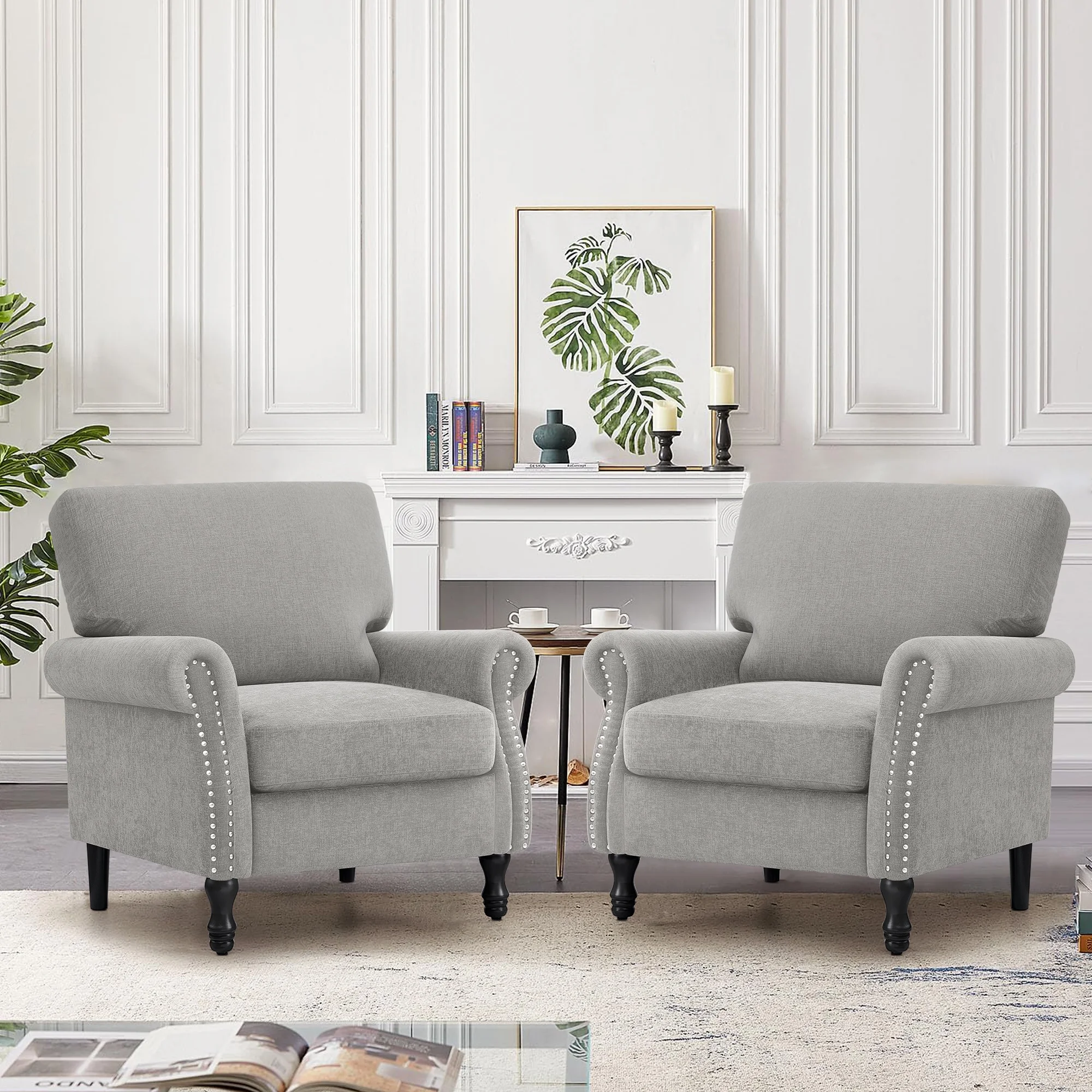 COOLHUT Modern Accent Chair Armchair, Linen Fabric Upholstered Comfy Single Sofa with Solid Wood Frame for Living Room, Gray