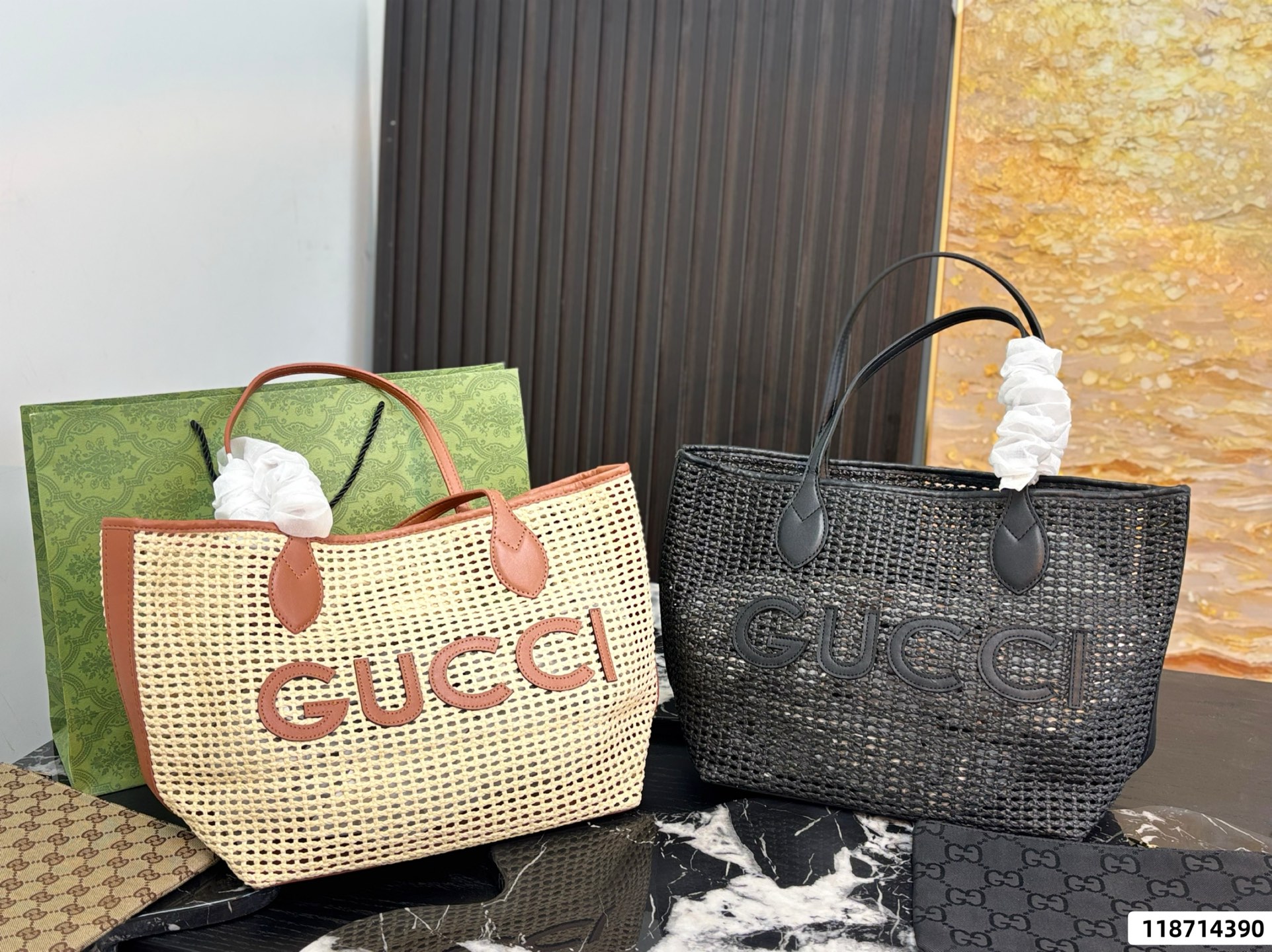 Gucci Large Woven Raffia Tote Bag