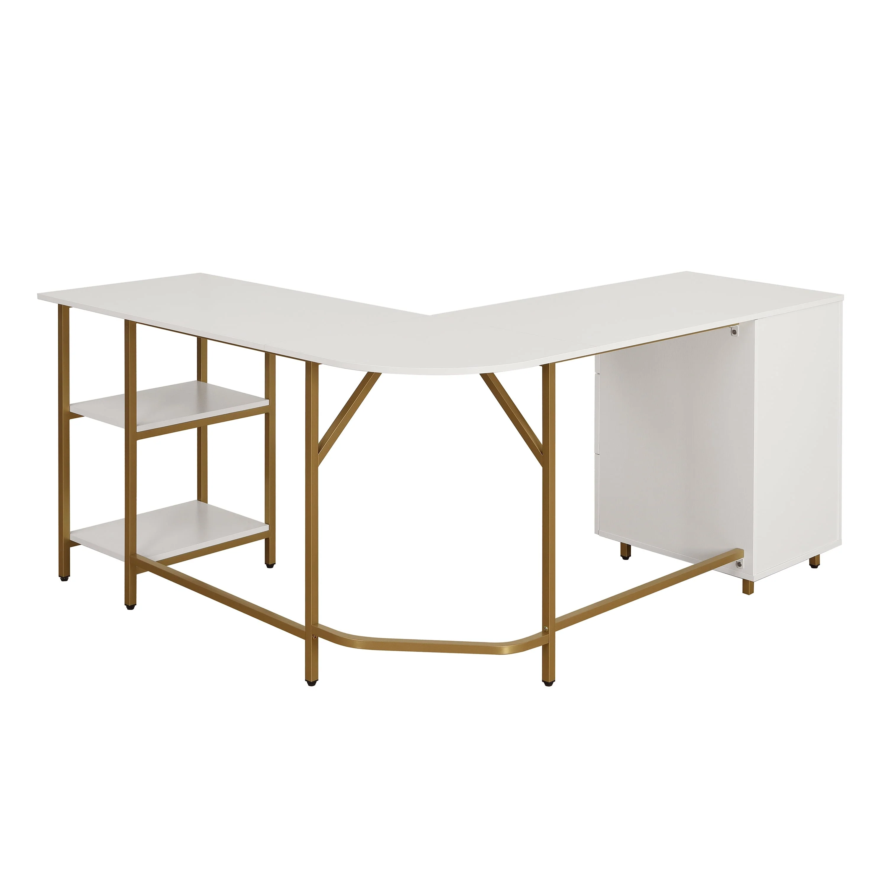 Techni Mobili L-Shape Home Office Desk with Storage, Gold