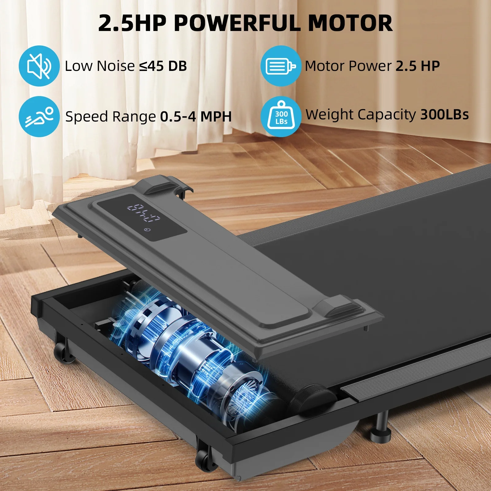 Walking Pad Treadmill, 2.5HP Under Desk Treadmill with Remote Control and LED Display, Portable Walking Treadmill for Home Office, Walking Jogging Machine with 300 lbs Weight Capacity
