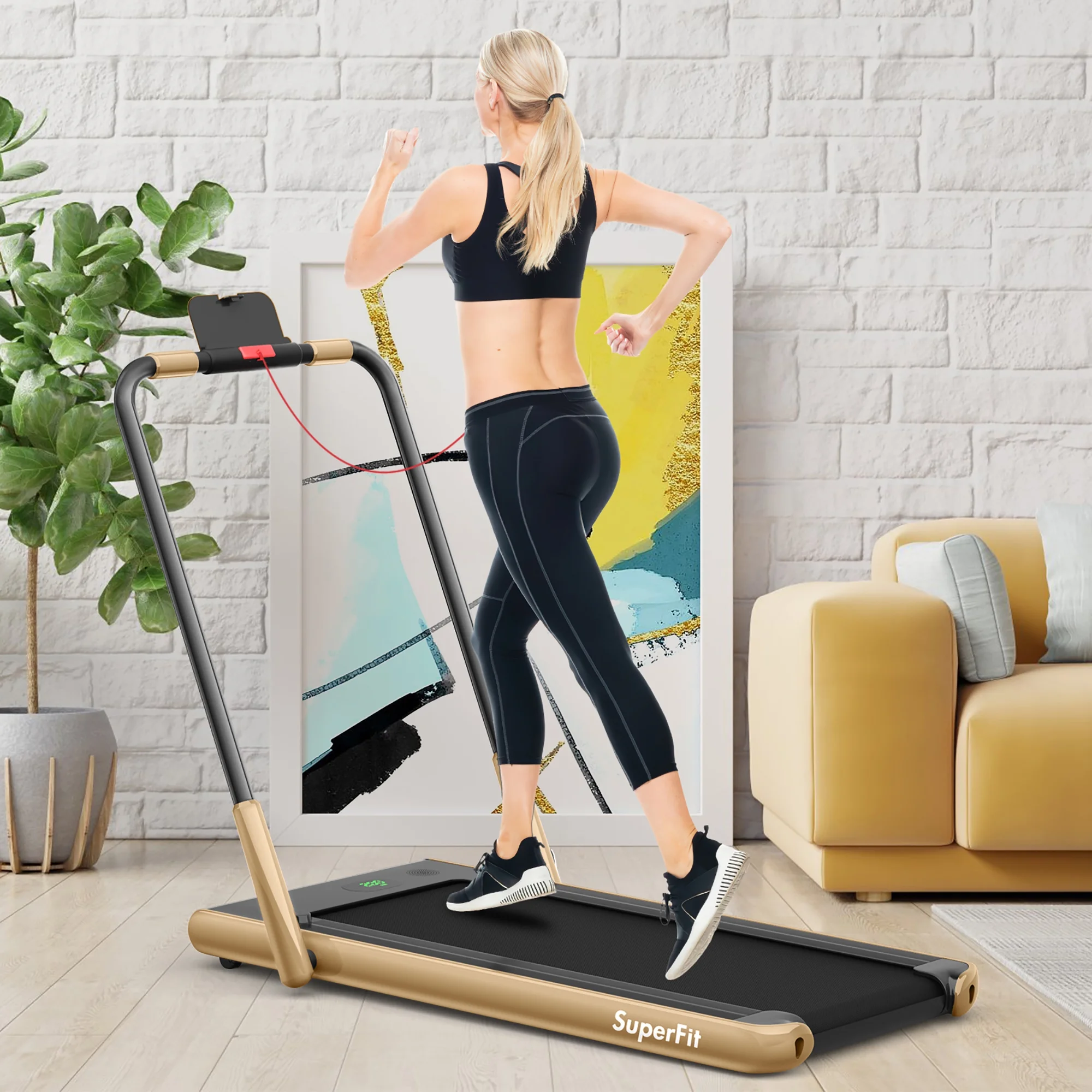 SuperFit Up To 7.5MPH 2.25HP 2-in-1 Folding Under Desk Treadmill W/Speaker Controller APP, Single Display Screen Silver