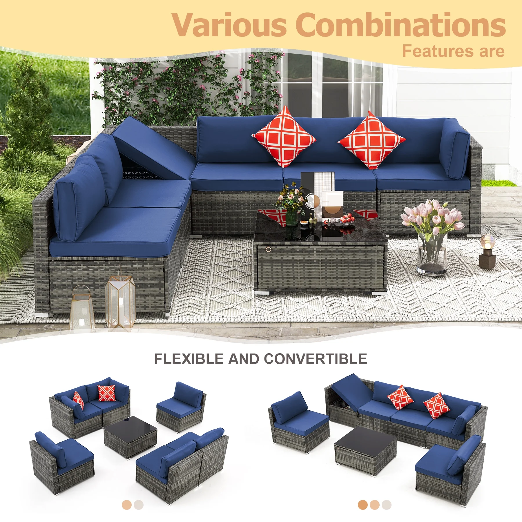 HOMREST 7 Pieces Outdoor Patio Furniture Set with 44