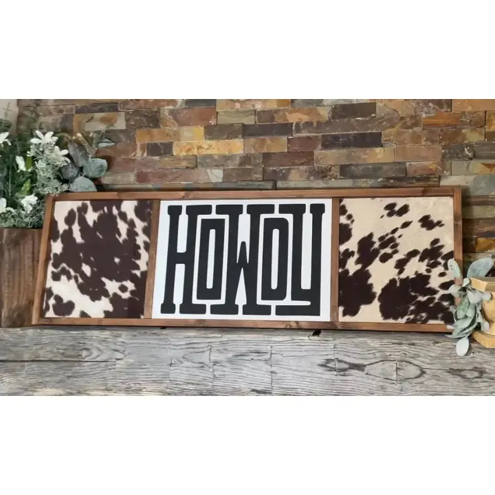 Cowboy Welcome :  Howdy Cowhide Framed Sign 41.5