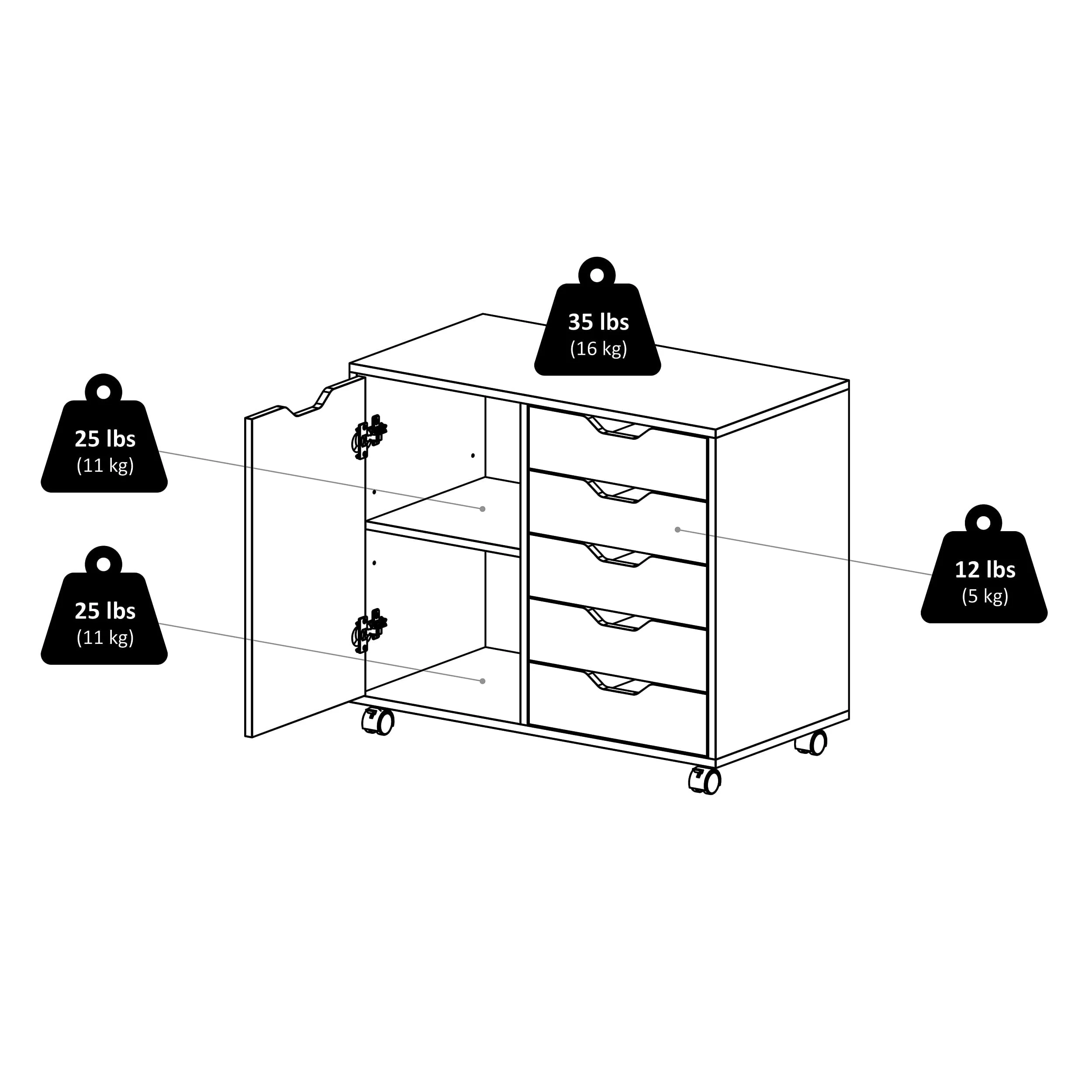 Winsome Wood Halifax 2-Section Mobile Storage Cabinet, Black Finish