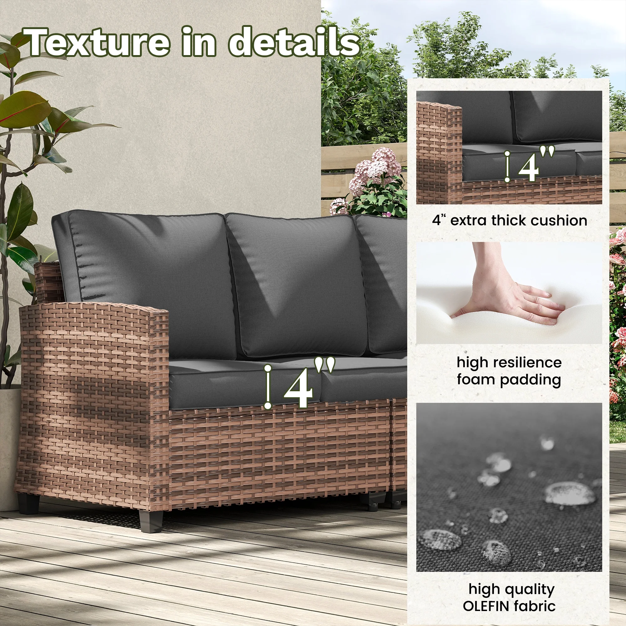 POTEBAN Patio Furniture Set, 7 Pieces Outdoor Sectional Sofa Couch with Chairs, Ottomans and Comfy Cushions, All Weather Wicker Rattan Patio Conversation Set for Garden Backyard Dark Grey