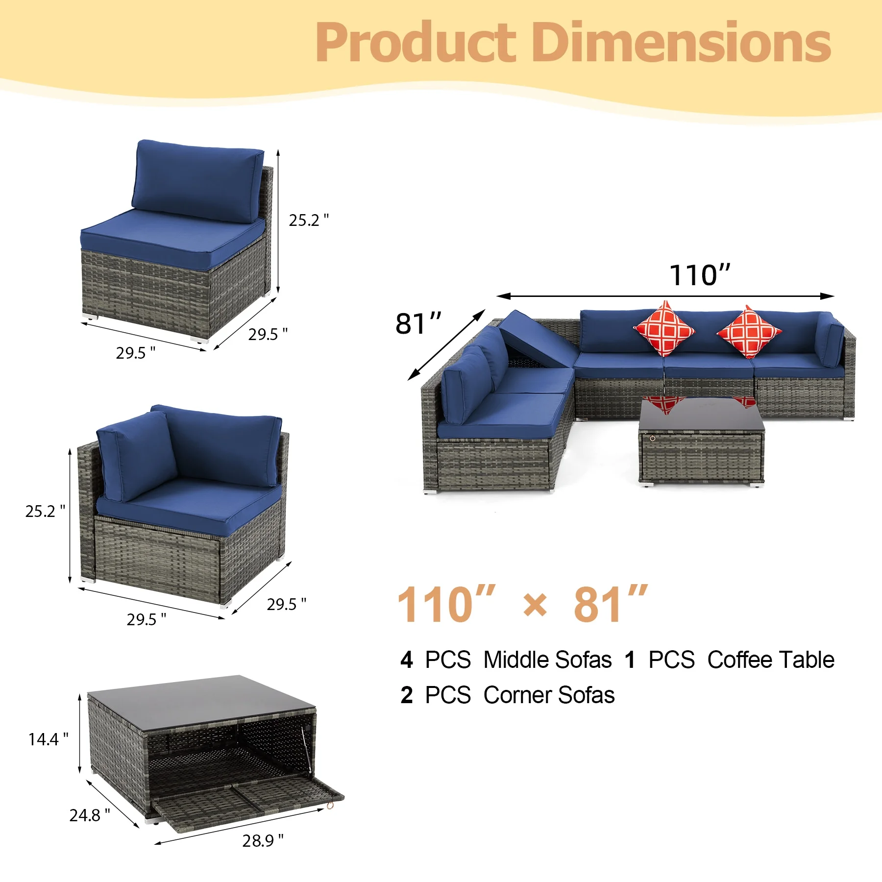 HOMREST 7 Pieces Outdoor Patio Furniture Set with 44