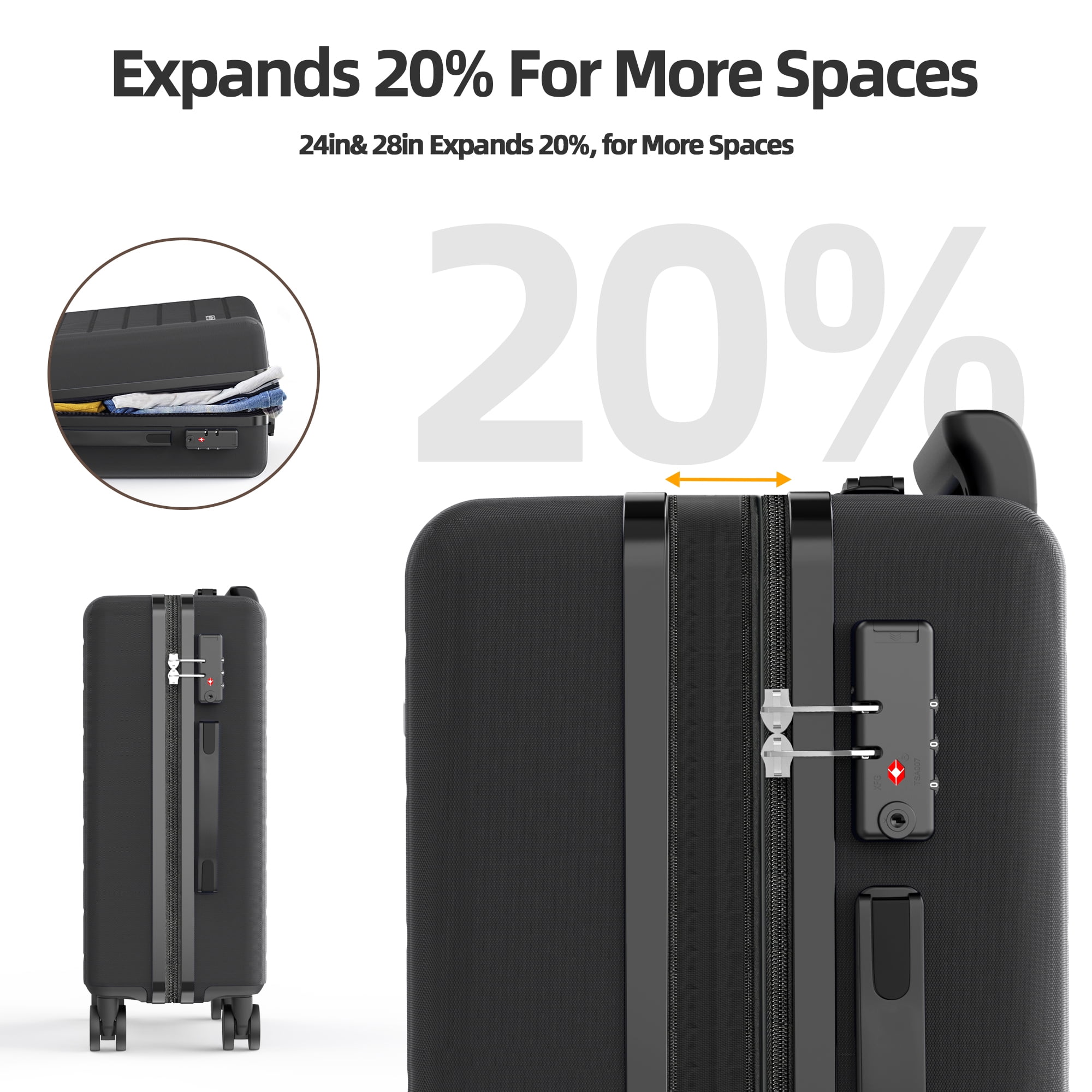 Sunbee 4 Piece Luggage Sets, Expandable Durable Hard Shell Suitcase Set Double Wheels TSA Lock, Blue