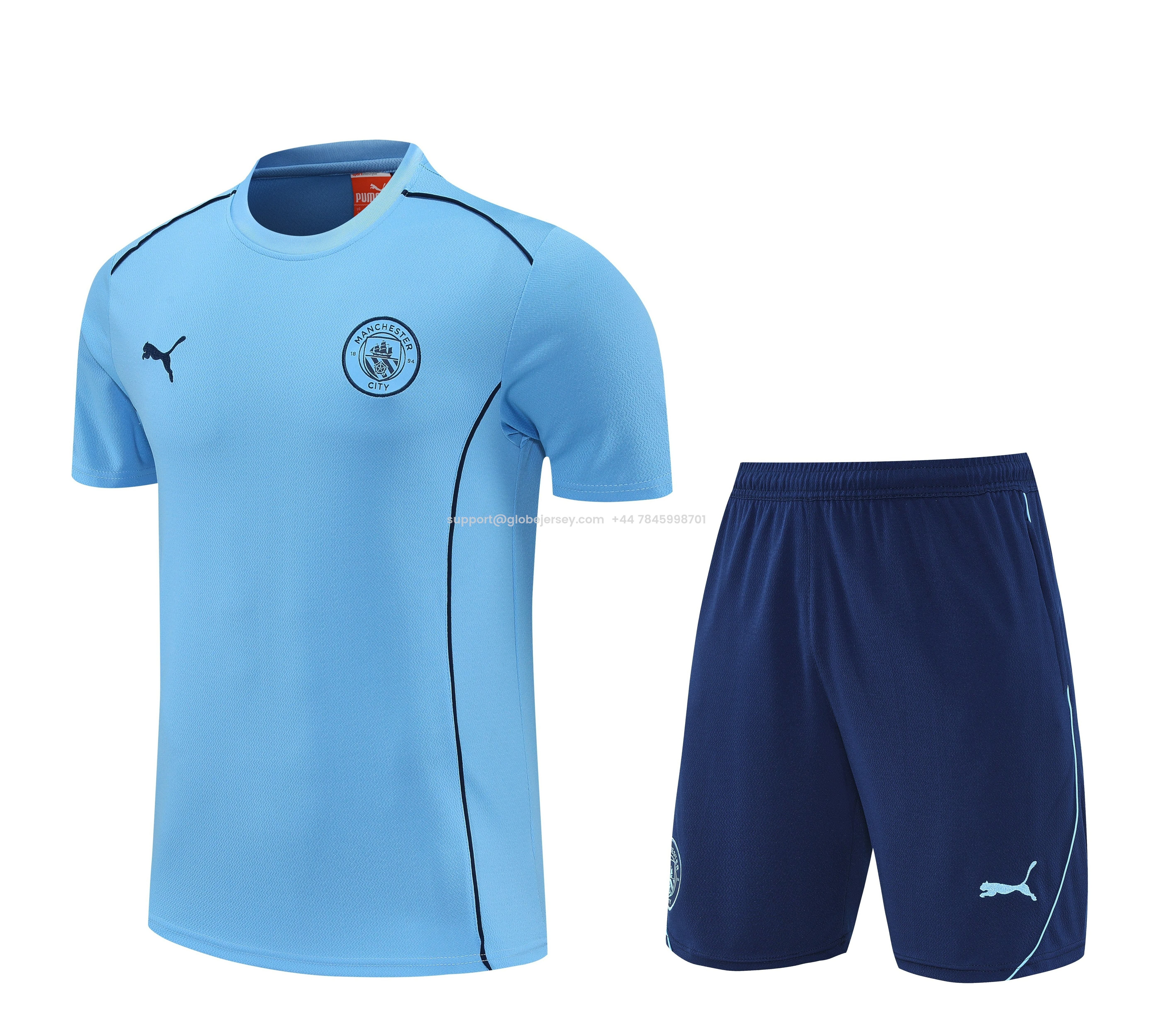Manchester City 25-26 Short-Sleeve Training Set - Light Blue Top & Deep Blue Shorts