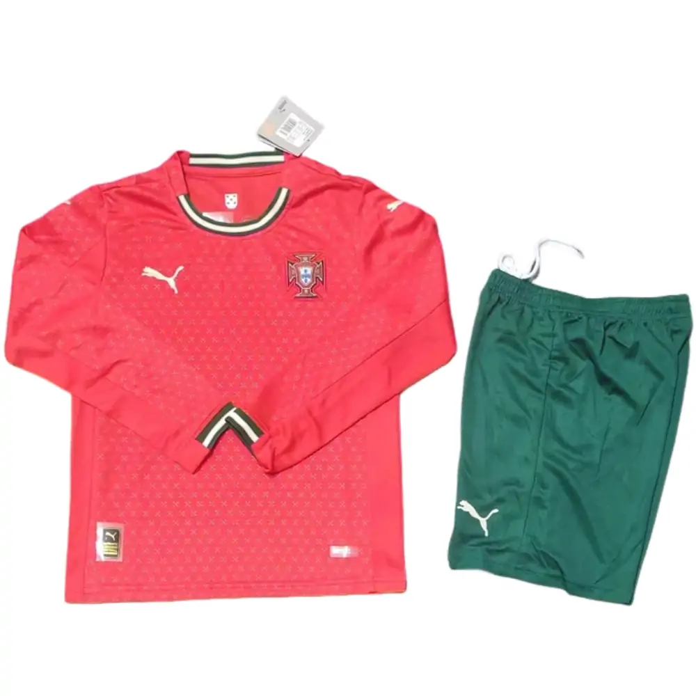 2025-26 Portugal Long Sleeve Home Jersey for Kids - Fan Edition