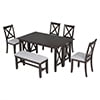 HANSHE Dining Table Set for 6, Farmhouse Dining Table Set with Foldable Table, Bench & 4 Chairs, Kitchen Table Sets with Chairs, Dining Room Set for Home Apartment Dorm, Gray