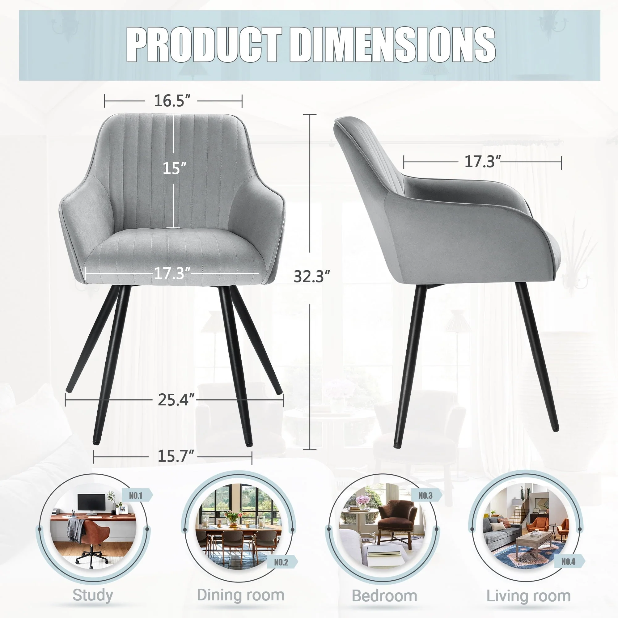 Devoko Set of 2 Accent Chair, Velvet Tufted Solid Back Arm Chair with Arms Upholstered Tall Back Desk Chair, Accent Chair for Living Room Home Kitchen, Gray