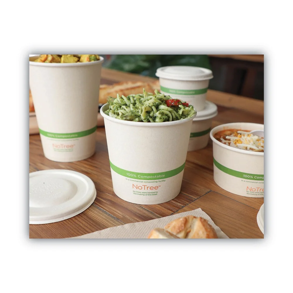 World Centric BO-SU-24 No Tree 4.4 in. Diameter x 4.5 in. h Sugarcane Paper Bowls - Natural (500/Carton)