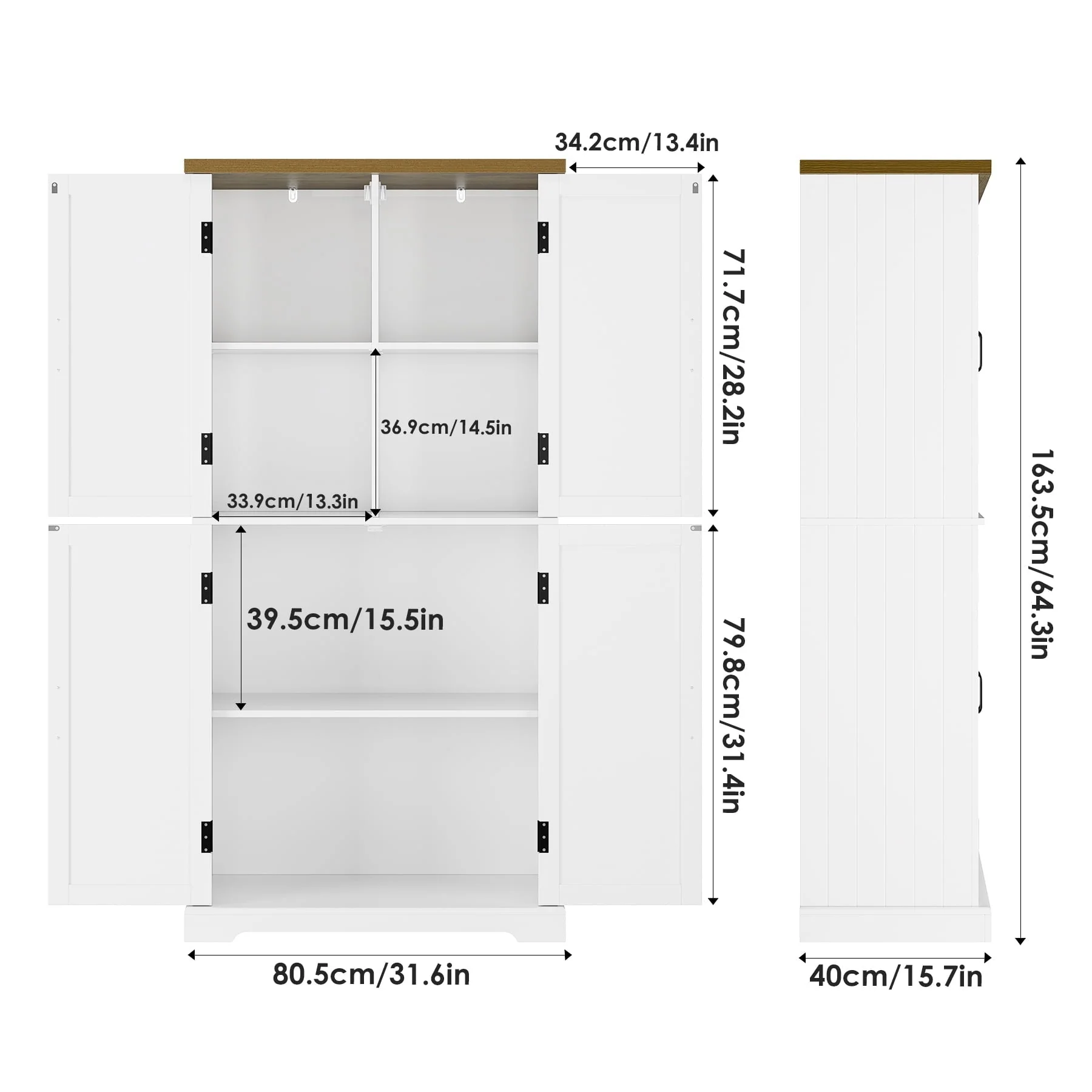 Homfa  Kitchen Pantry with 4 Doors, 64.37'' H Farmhouse Freestanding Storage Cabinet for Dining Room Living Room, White