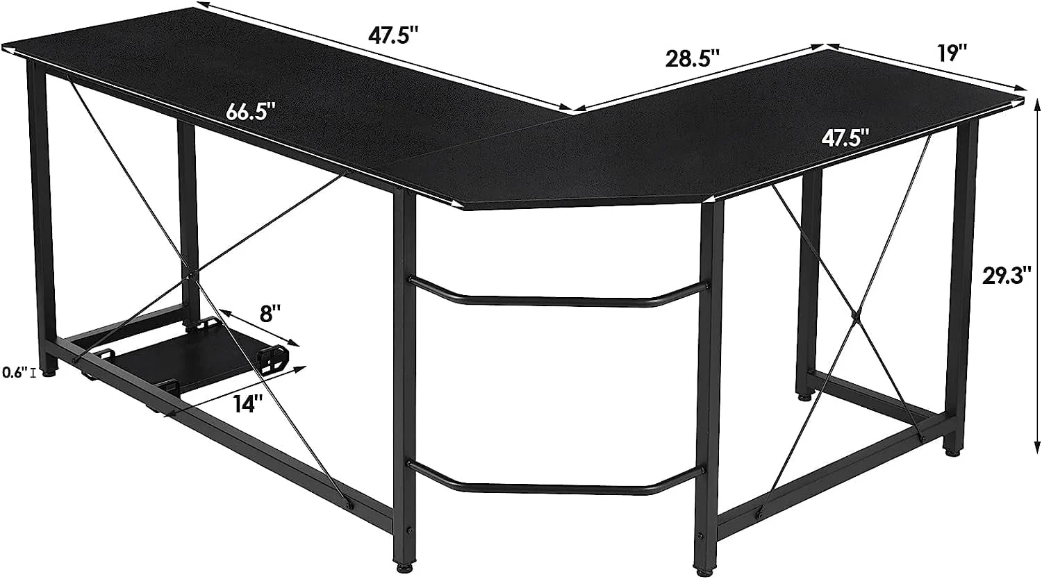 Arlopu Modern L-Shaped Desk, 66.5'' Corner Computer Desk Home Office Study Writing Workstation, Gaming Table