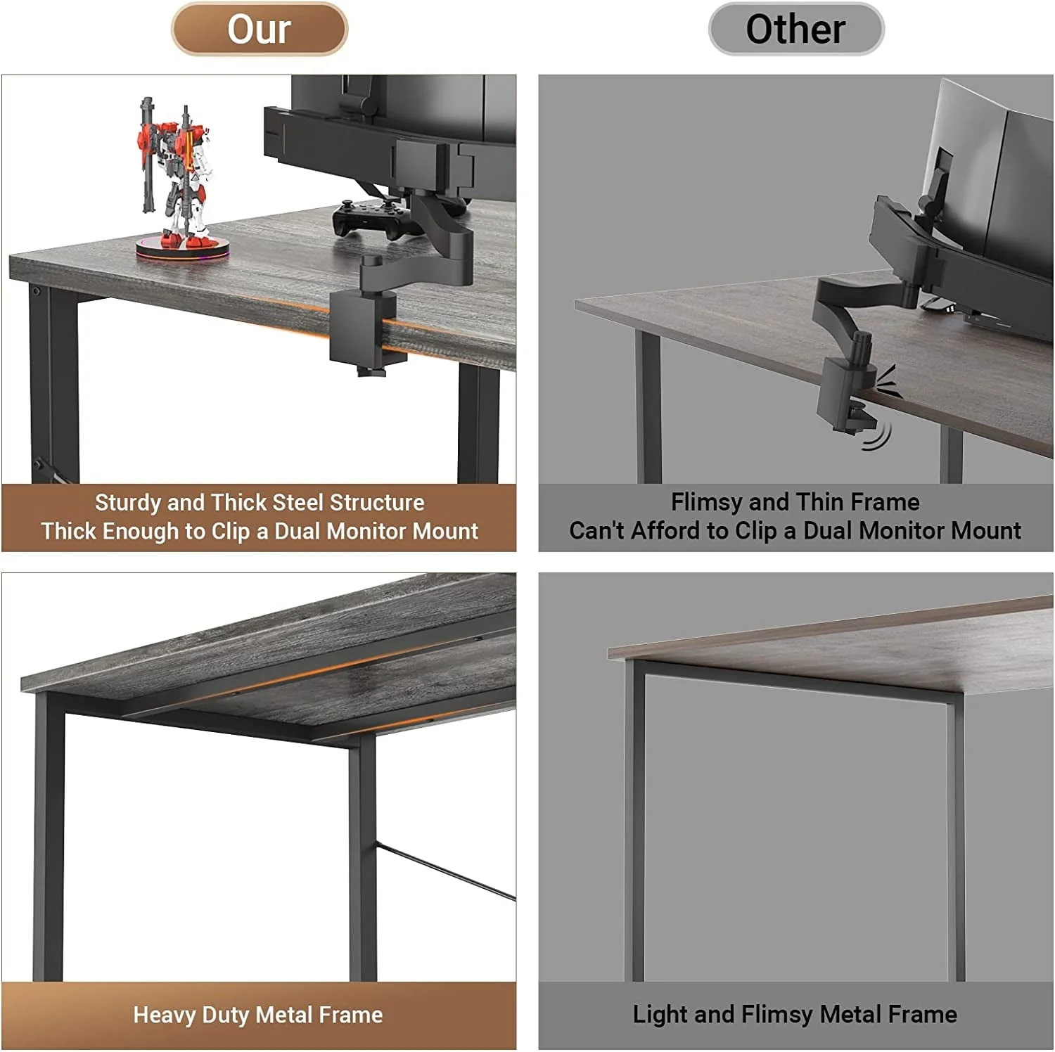 Homieasy Computer Desk with Power Outlet and USB Ports, 40 inch Reversible Ergonomic Gaming Desk with Monitor Stand and LED Strip, Small Desk Office Desk Writing Desk with Storage, Grey and Black