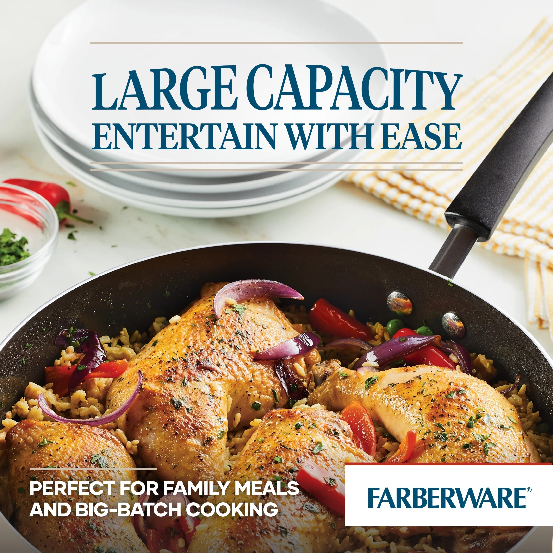 Farberware Easy Clean 22 Pcs Nonstick Cookware Set Includes Griddle Pan and Cooking Tools, Dishwasher Safe, Black