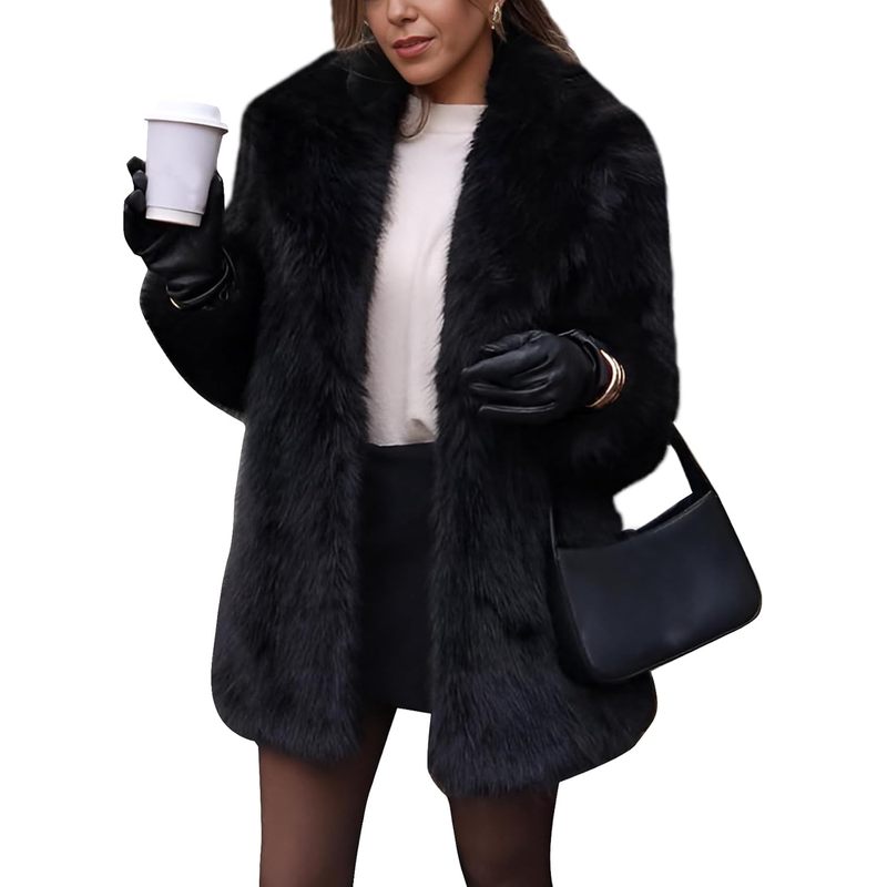 Women's Long Faux Fur Coats Fluffy Faux Fur Jacket Long