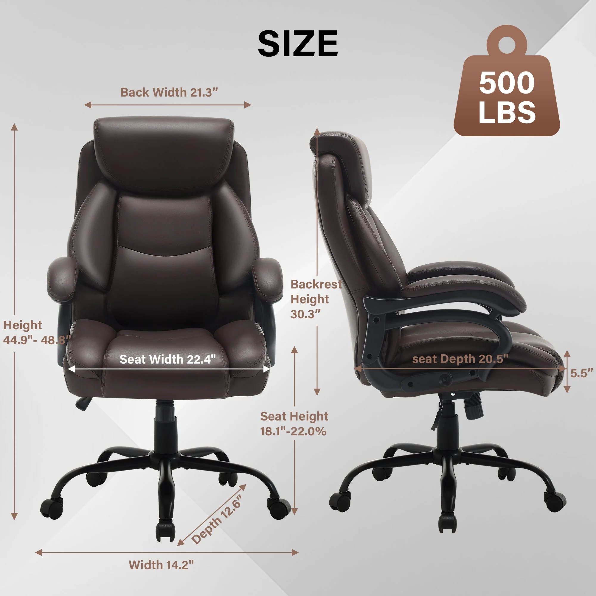 JONPONY Big and Tall Office Chair 500LBS Wide Seat Ergonomic Computer Desk Chair High Back Executive Leather Chair Adjustable Task Chair Lumbar Back Support 8 Hours Heavy Duty Design,Black