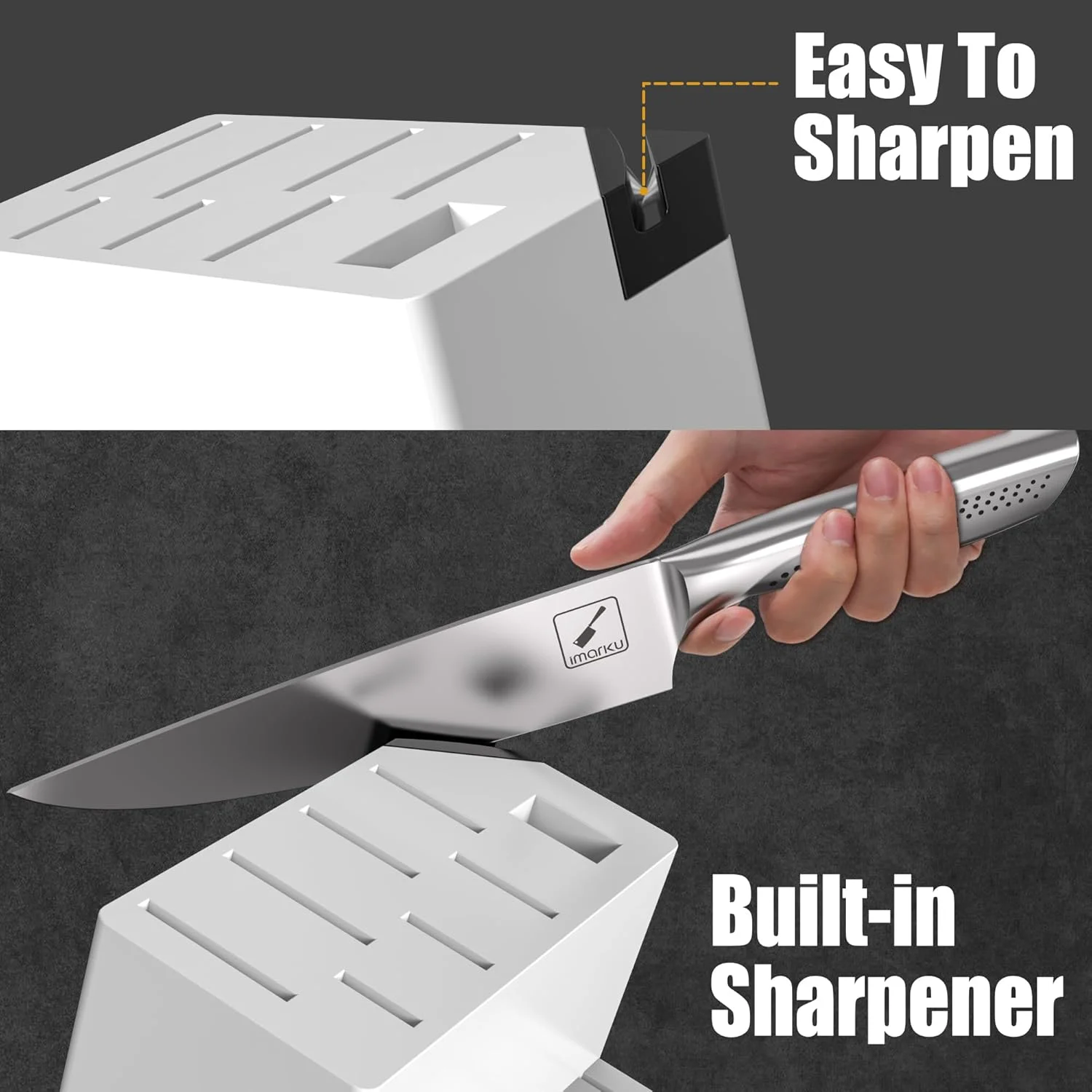 imarku Japanese HC Stainless Steel 15 Piece Kitchen Knife Set, Built in Sharpener, Sharp Knife Set with Point like Ergonomic Handle, Holiday Gift, Home Chef Knife, White